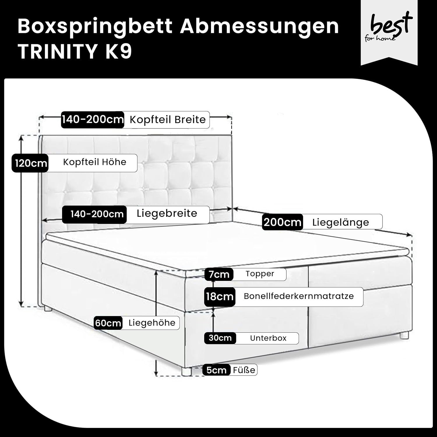 Best for Home Boxspringbett mit Bettkasten Trinity K-9 Bonellfederkern inkl günstig online kaufen