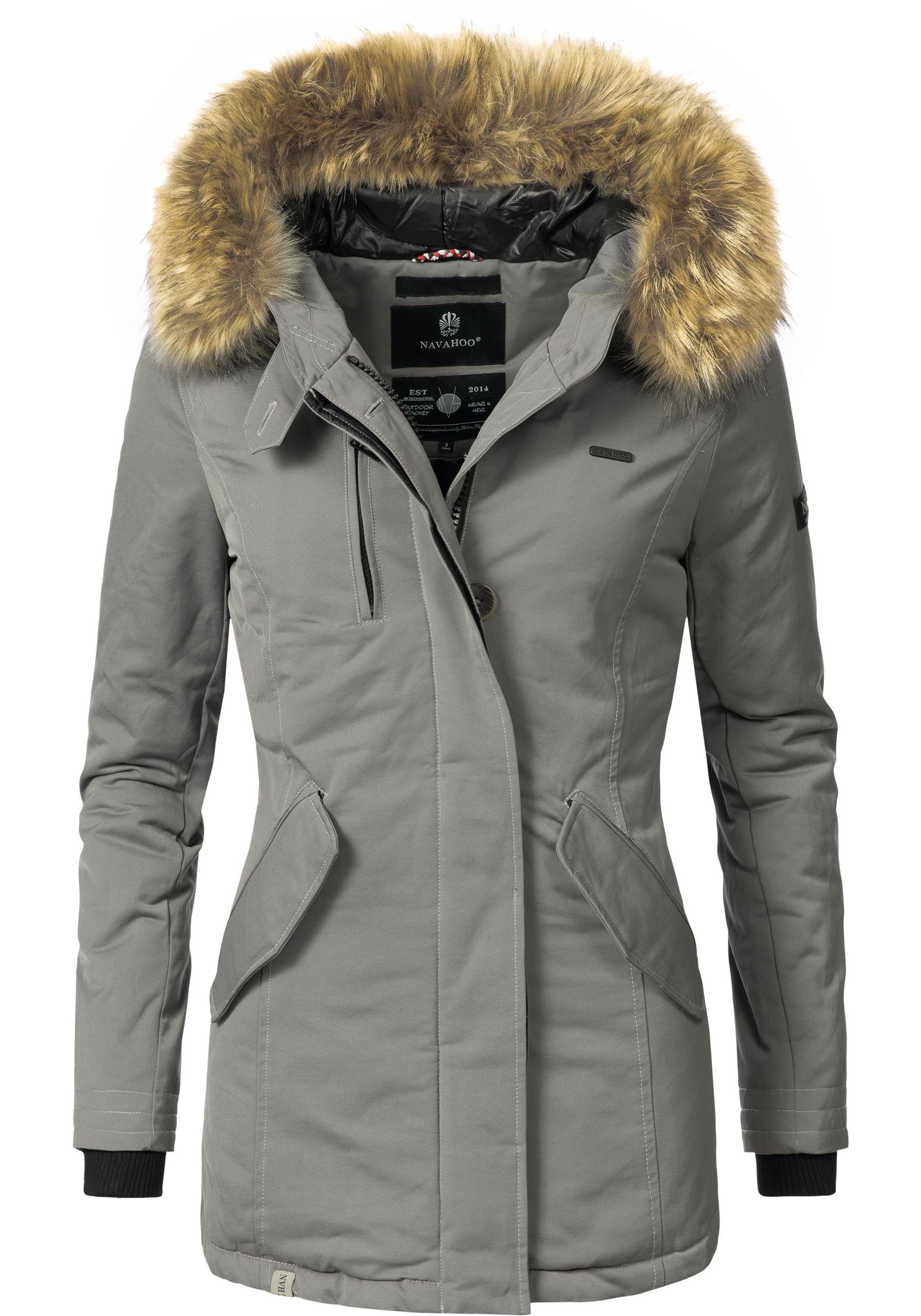 Navahoo Wintermantel »Nisam« (2 tlg) edler Kurzmantel mit Edle Damen Winterjacke in Wildleder Optik mit Kunstfell, 109