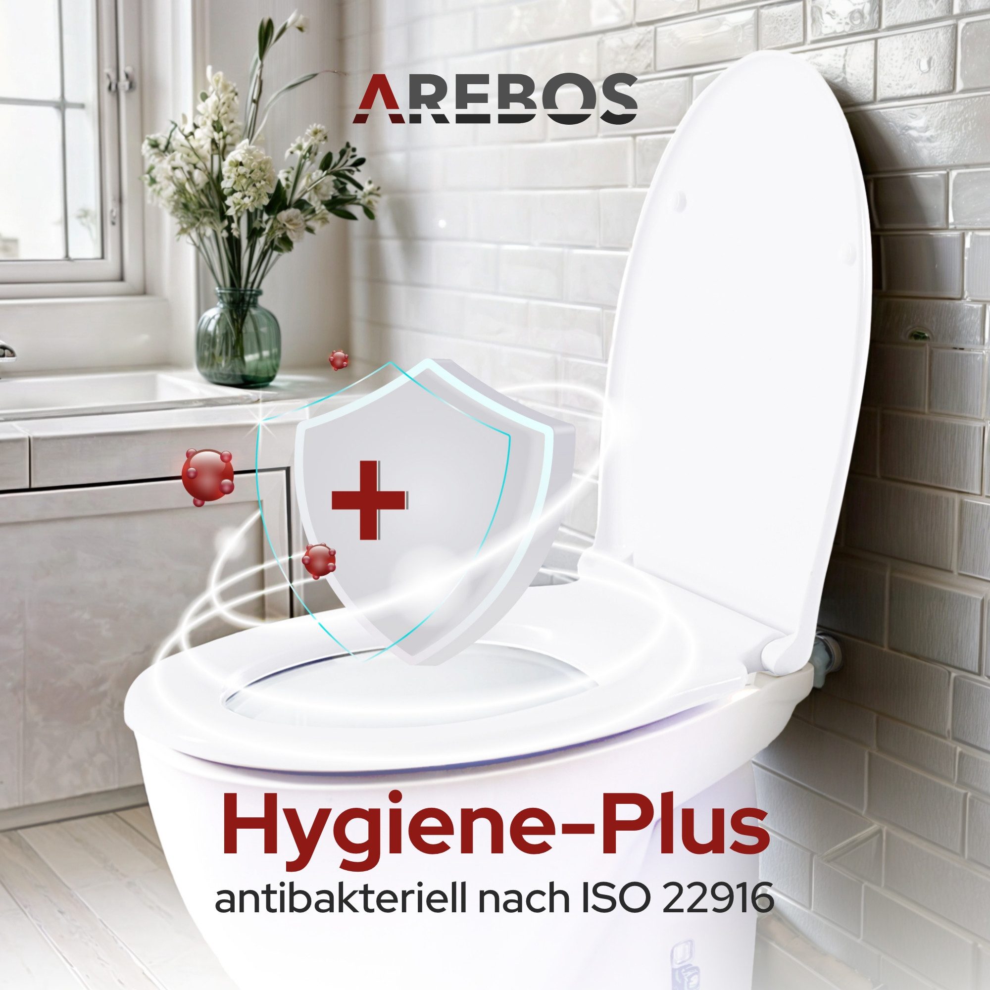 Arebos WC-Sitz Toilettensitz Oval mit Absenkautomatik Duroplast, Absenkautomatik, Antibakterielle Oberfläche, Belastbar bis 150 kg – Bild 4 von 5