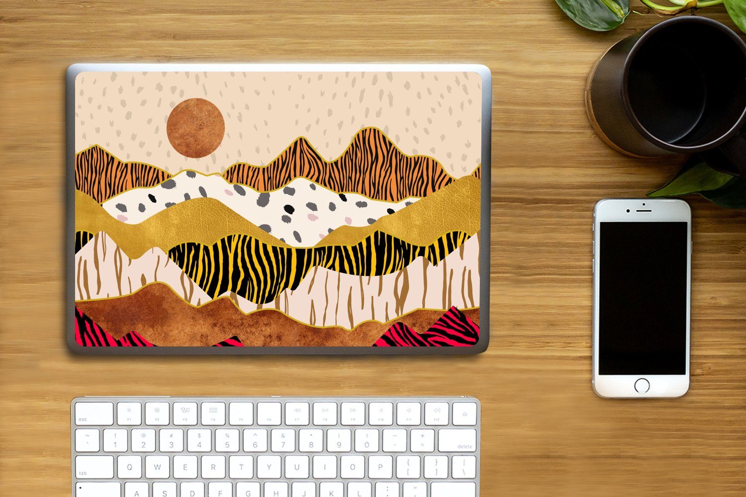 Thumbnail - MuchoWow Laptop-Aufkleber Tiger Druck - Pastell - Gold - Druck - Tiger - Abstrakt, (1tlg), Laptop Folien Cover, Aufklebe...