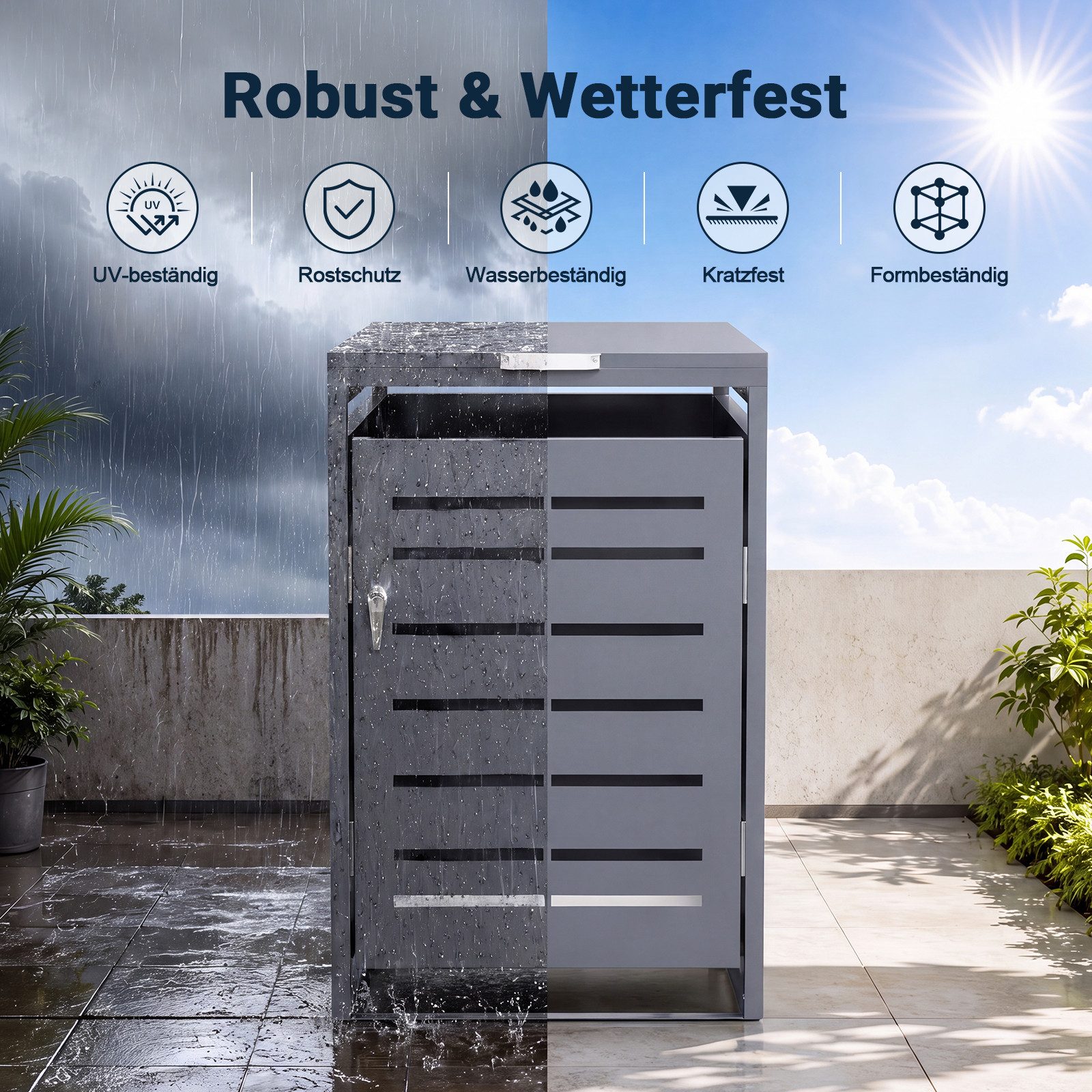 Hausright Mülltonnenbox Mülltonnenbox Metall für 120L/240L Mülltonnen Abschließbare (für 1/2 Mülltonnen), Kettenzug & Soft-Close, Mülltonnenhaus Wetterfest, UV-Beständig