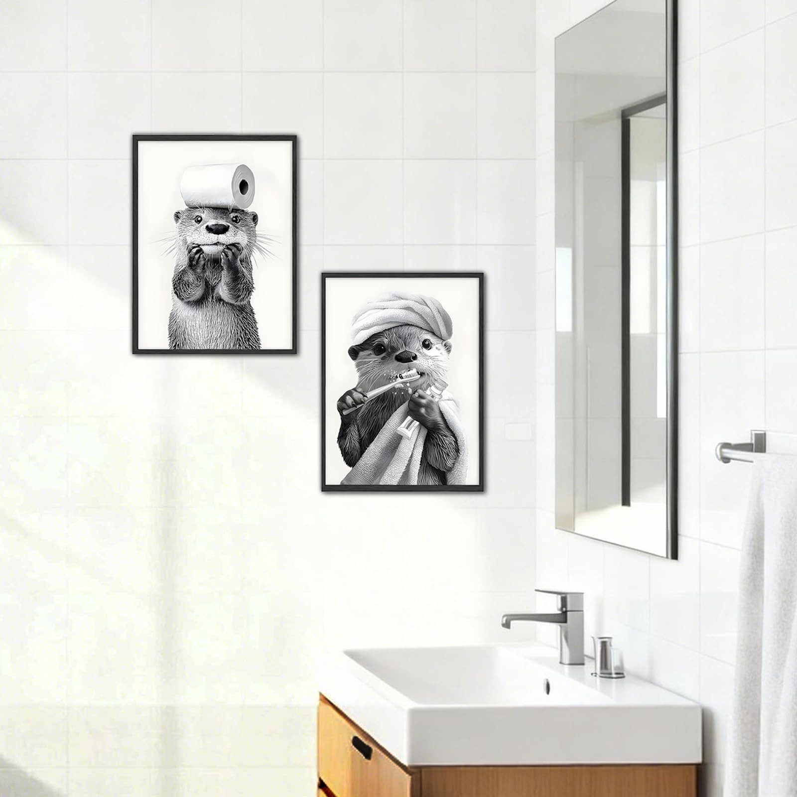FOUORTUNATE-BEE Poster Otter Poster 2er Set 20x30 cm, Badezimmer Deko, lustige Wandbilder, Lustige Otter Bilder fürs Bad, WC, Kinderzimmer und Tierbereich – Bild 2 von 5