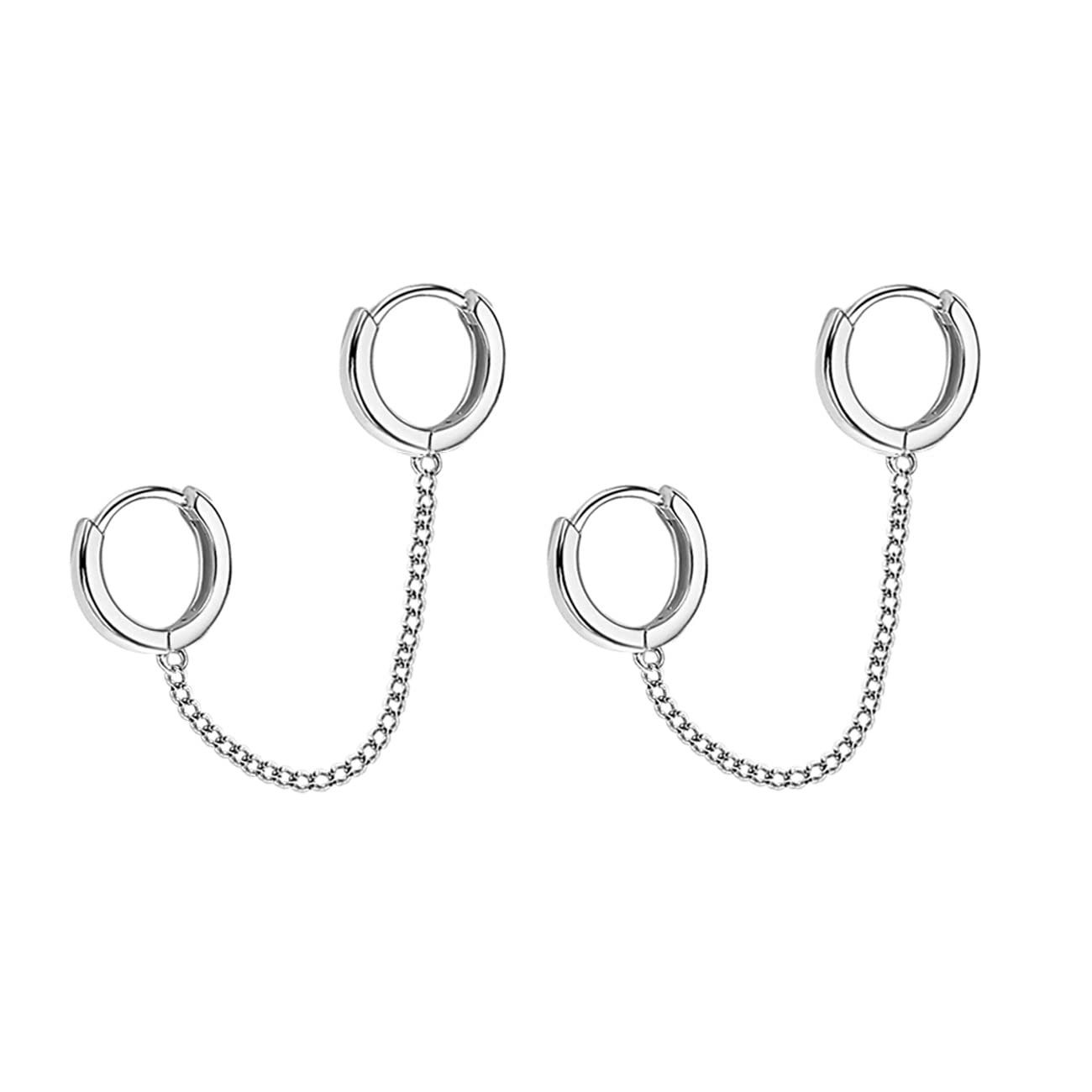 POCHUMIDUU Paar Ohrhänger 925 Sterling Silber Double Hoop Ohrringe Kette (2-tlg., Double Piercing Ohrringe zwei Löcher), für Frauen Teenager Mädchen