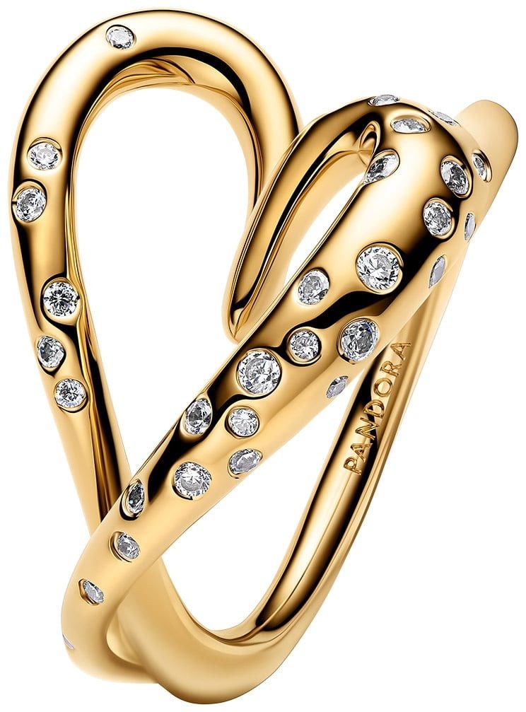 Pandora Fingerring DamenHerz mit Steinen Besetzt Goldfarben