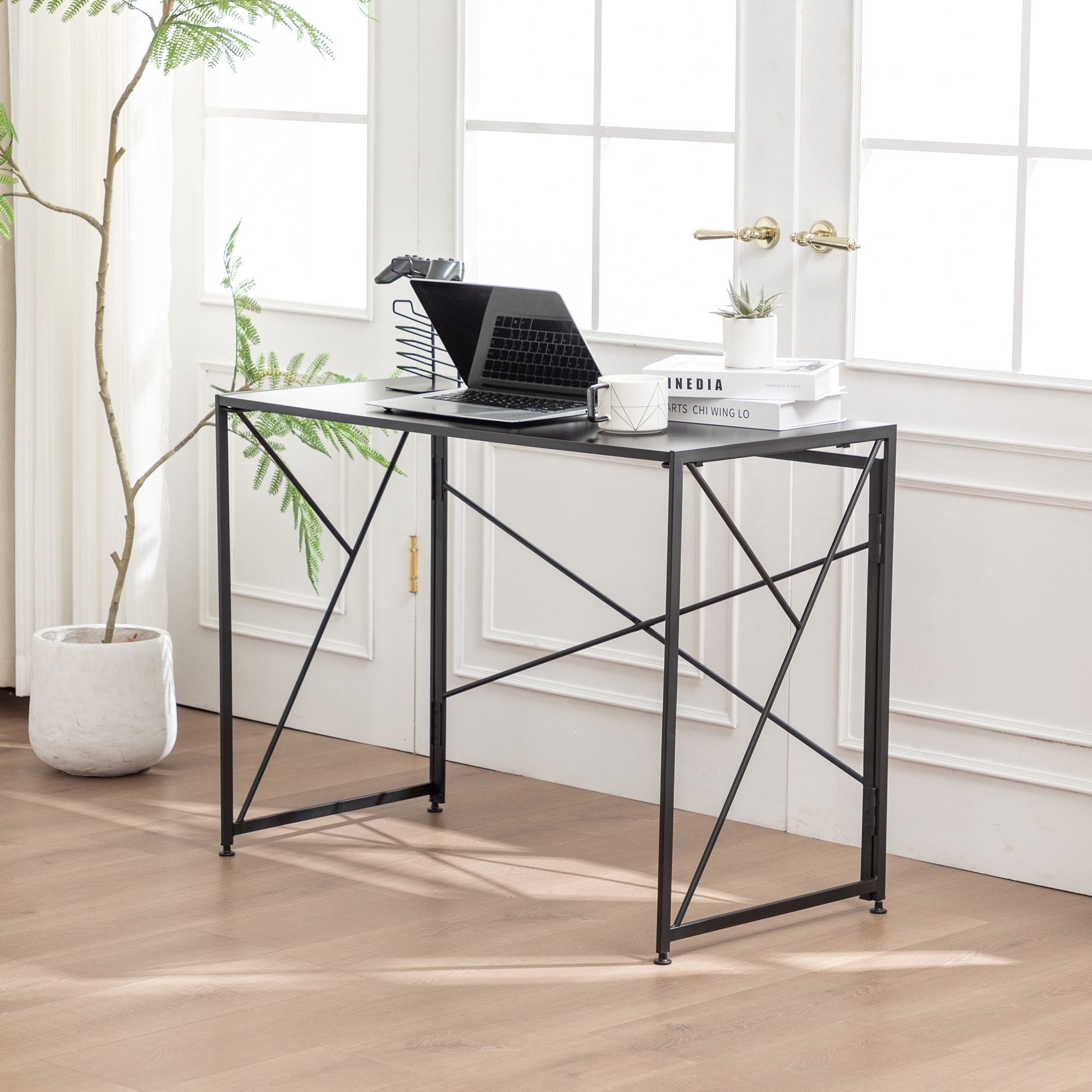 GIHAUVIA Klapptisch Klapptisch 99×75 cm, 8 Sek. faltbar, 5 cm flach, Alu-Gestell, weiß