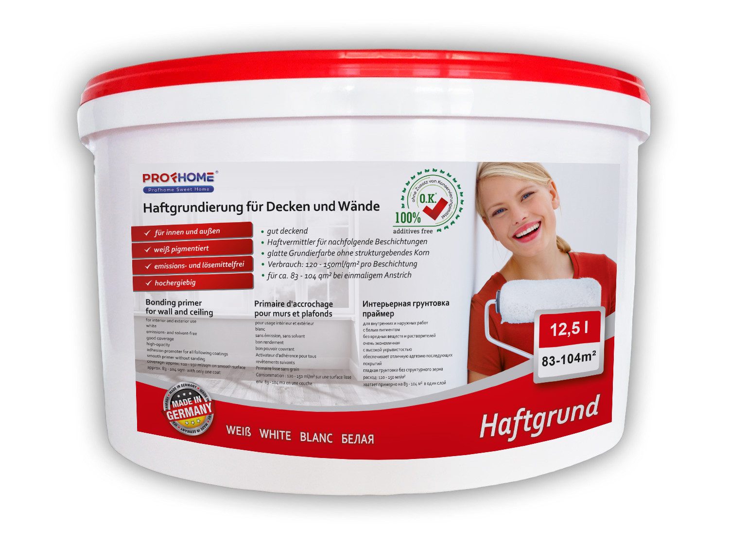 Profhome Haftgrund Haftgrund Decken Wand Grundierung Tapeten Renoviervlies weiß 12,5 L, Hervorragender Haftvermittler für Kleber Kleister Farben, 1-tlg., Sorgt für perfekte Haftung