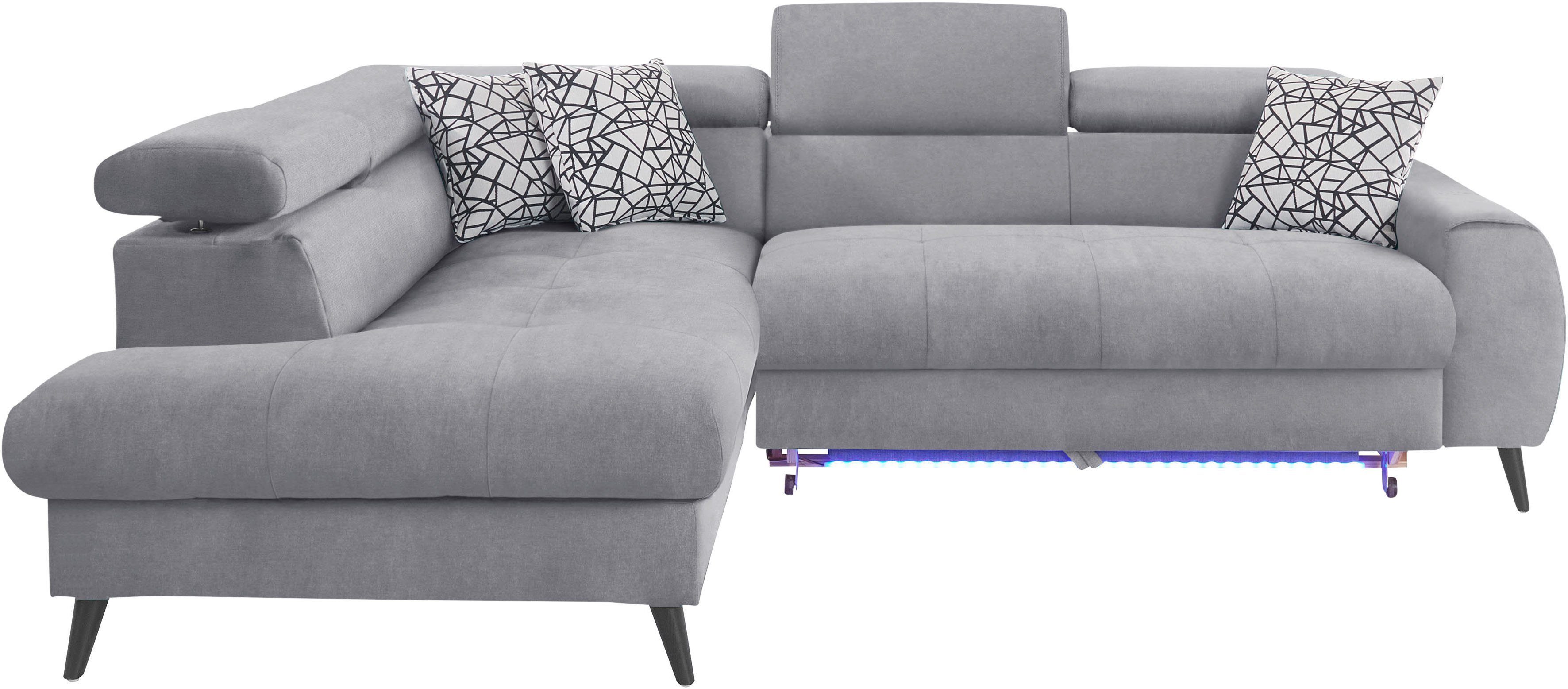 COTTA Ecksofa Mia L-Form mit 3 Zierkissen, wahlweise mit Bettfunktion, Bettkasten, Beleuchtung & Wireless-Charger. Reduzierter Preis € 1.399,99. Unverbindliche Preisempfehlung € 2.639,00