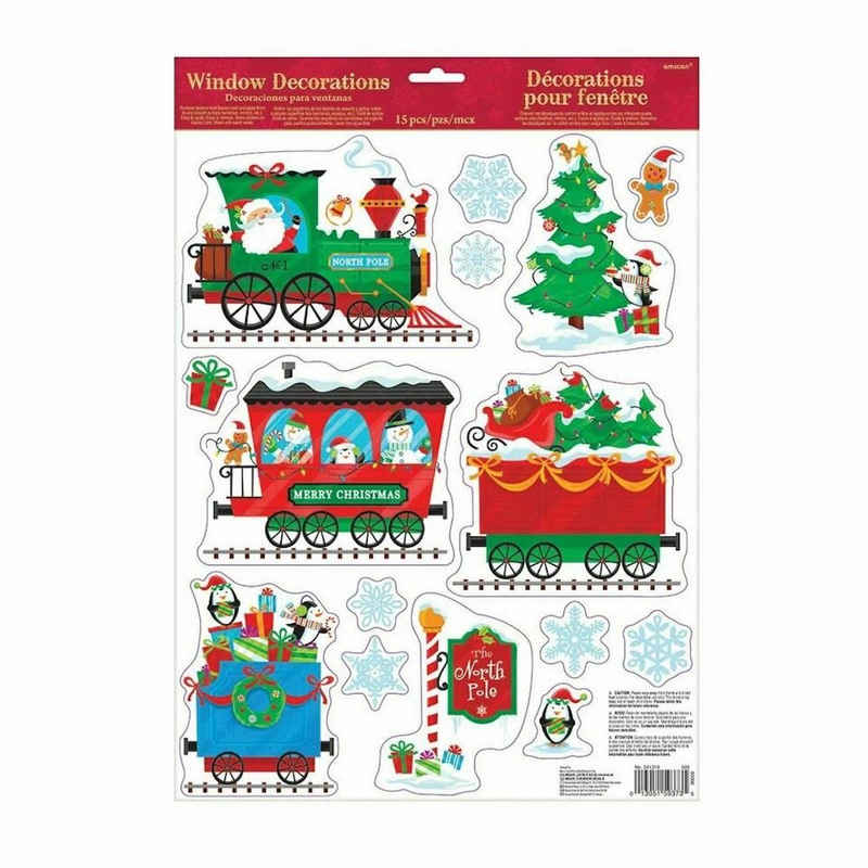 Amscan Sticker Santa Claus Haftsticker für Fenster 'Zug zum Nordp