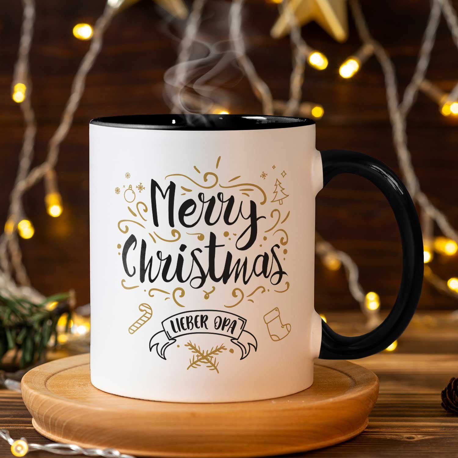 GRAVURZEILE Tasse Weihnachtsmotiv zu - und Spülmaschinenfest Weiß Merry Christmas - Weihnachten, Lieber Männer Frauen Schwarz Opa - & für mit Geschenke