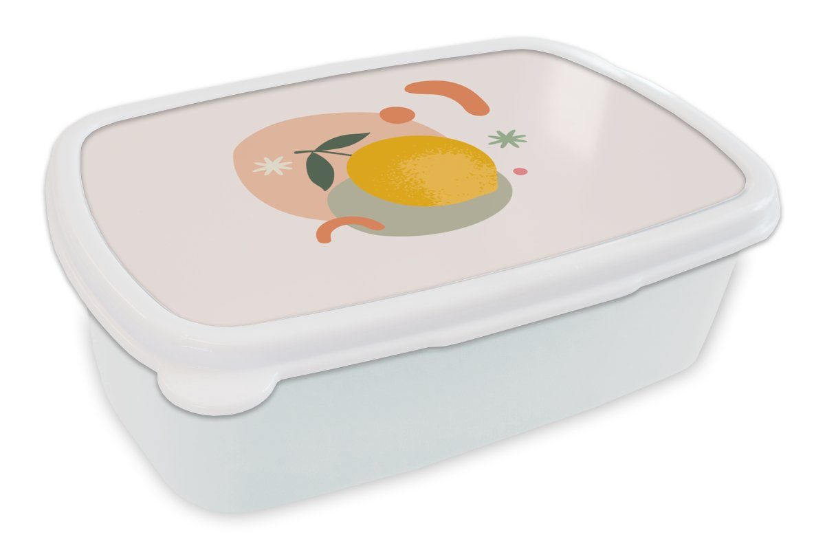 MuchoWow Lunchbox Zitrone - Obst - Pastell, Kunststoff, (2-tlg), Brotbox für Kinder und Erwachsene, Brotdose, für Jungs und Mädchen weiß