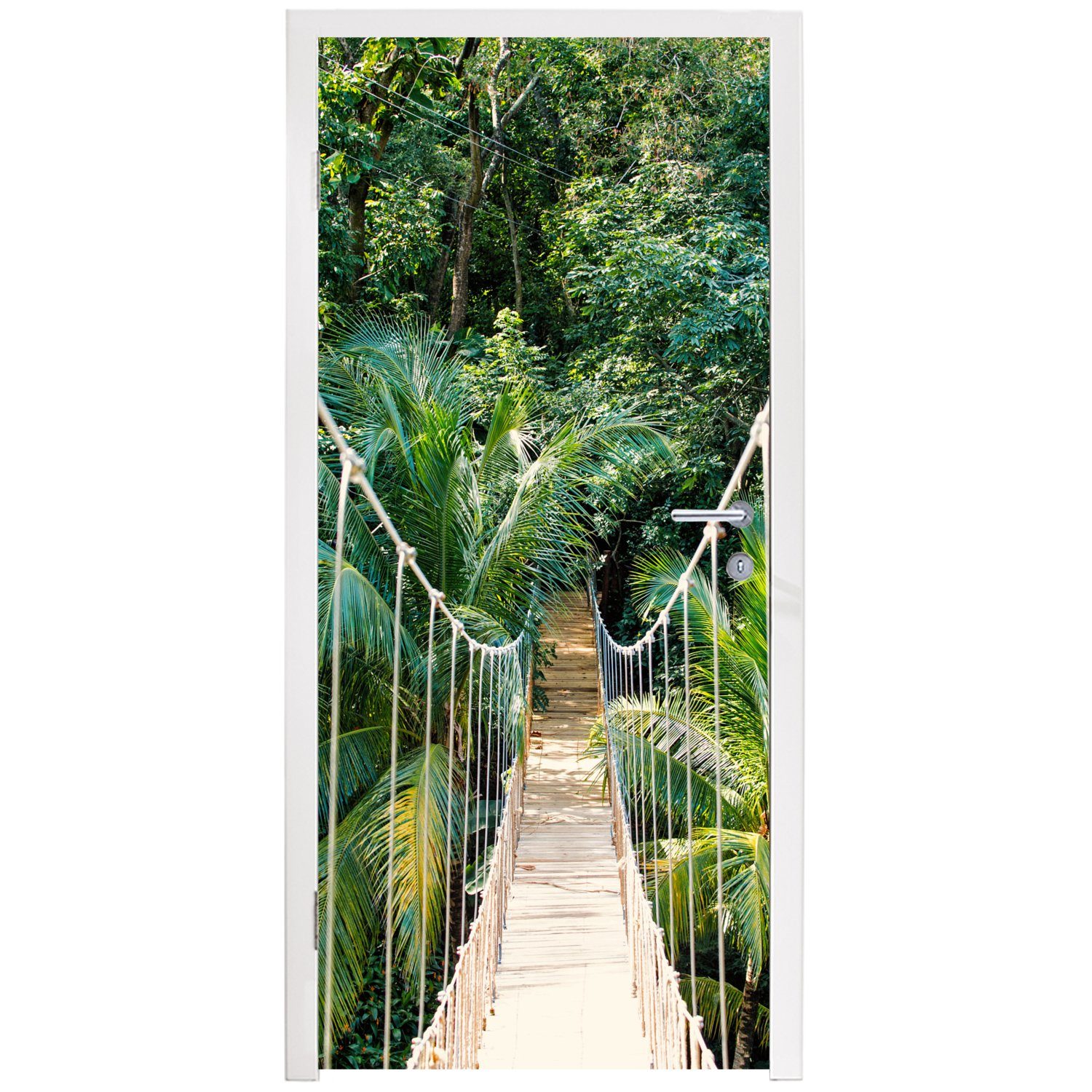 Dschungel Matt, - 75x205 Fototapete Natur St), Türaufkleber, Brücke - Tür, - Pflanzen, Türtapete - bedruckt, Palme cm MuchoWow für (1