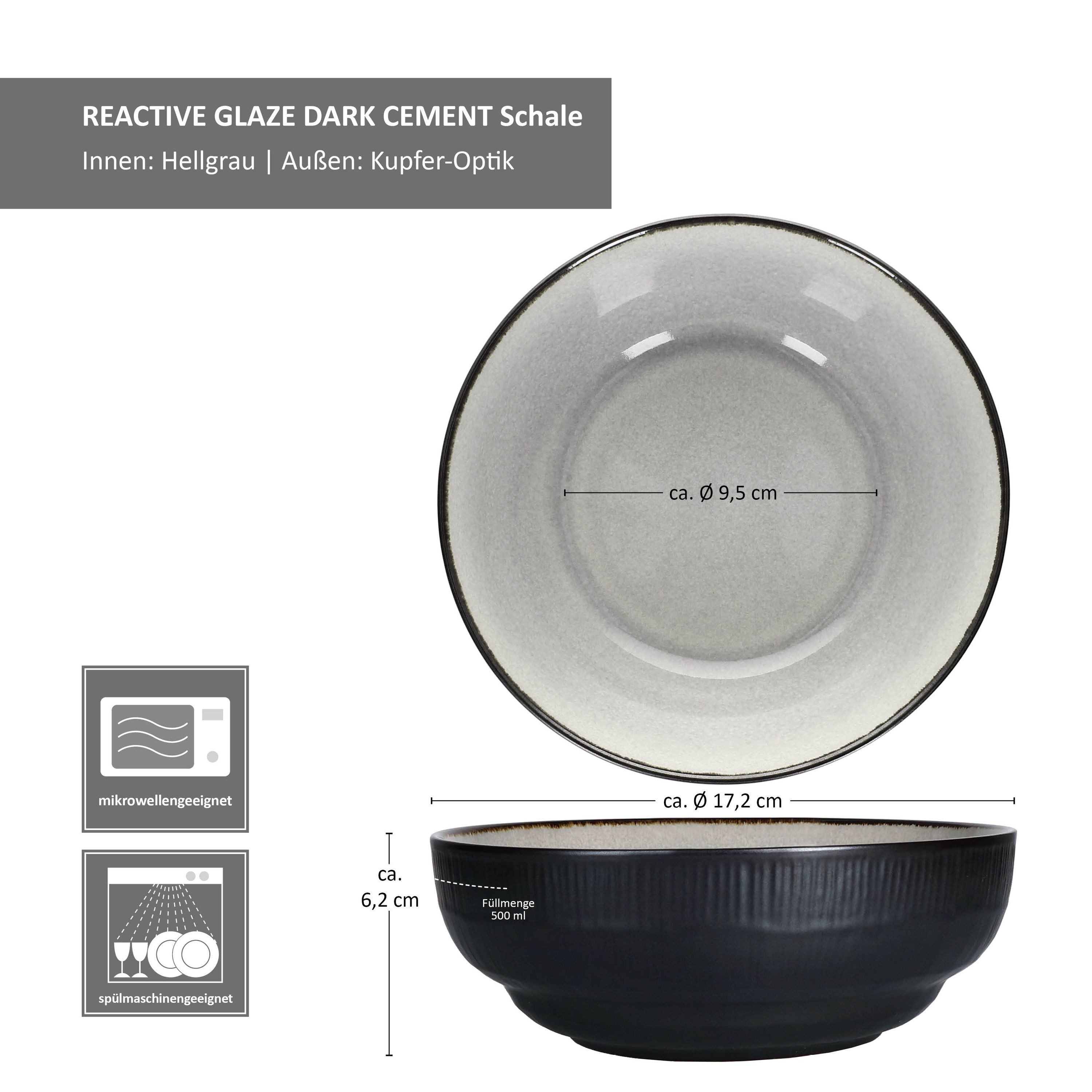 MamboCat Servierschale 6x Reactive Glaze Dark Cement Bowl-Schale 500ml Schüssel Grau, Steingut