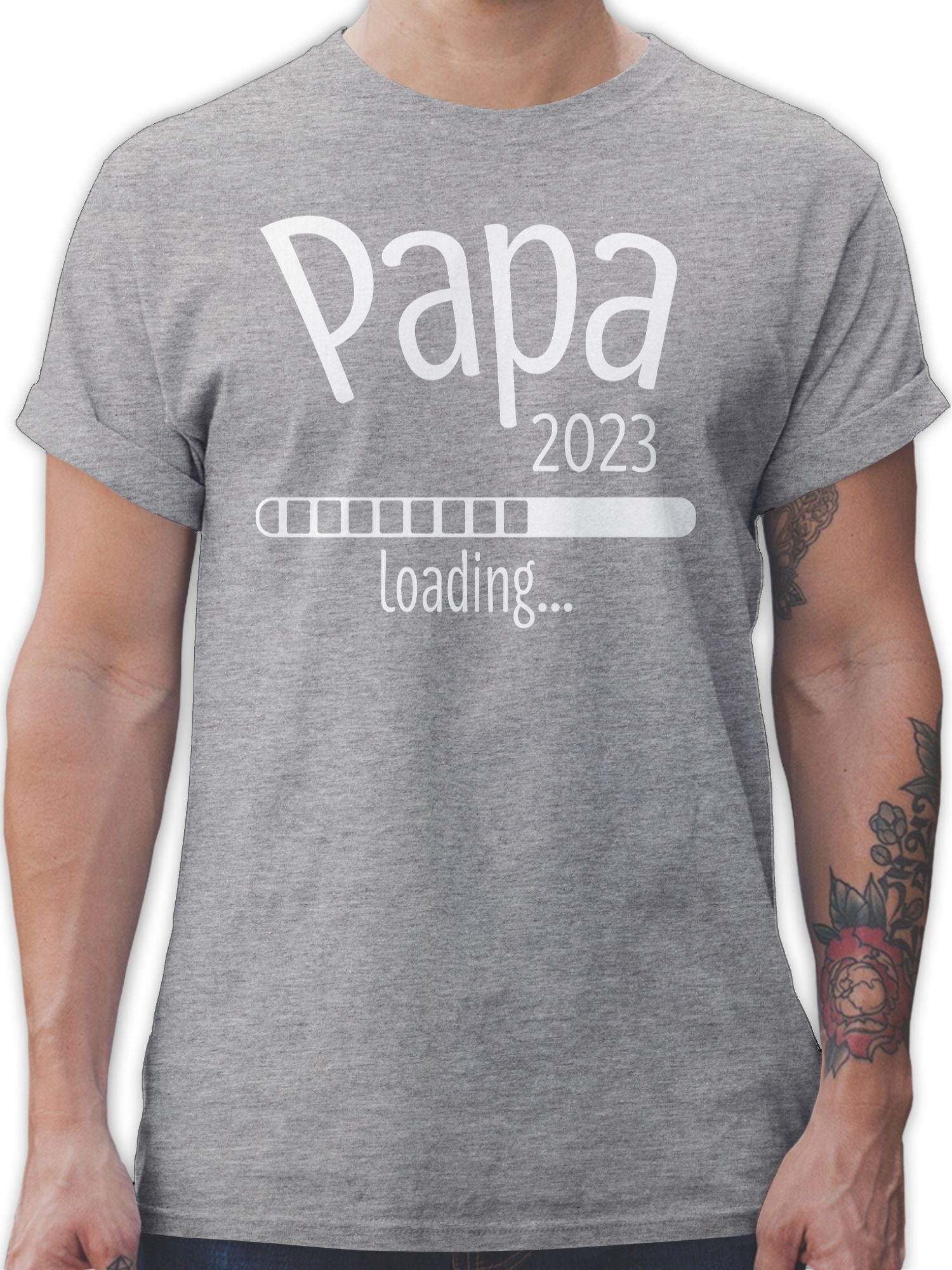 Shirtracer T-Shirt Papa 2023 loading Vatertag Geschenk für Papa 03 Grau meliert