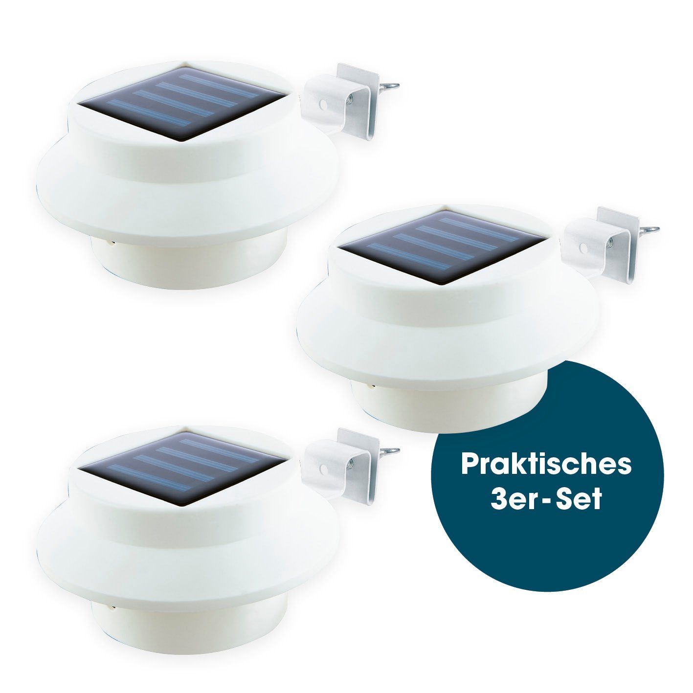 EASYmaxx LED Dachrinnenleuchte Solar Dachrinnenleuchten Lichtsensor 3er Set, Solar Hausbeleuchtung, Außen, Beleuchtung, Wegleuchte | Solarleuchten