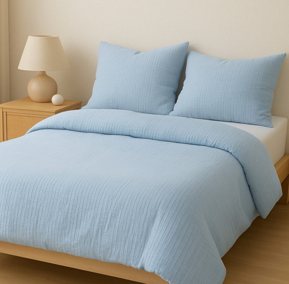 Musselin Welt Bettwäsche Musselin Bettwäsche in Blau aus Biobaumwolle, Biob günstig online kaufen