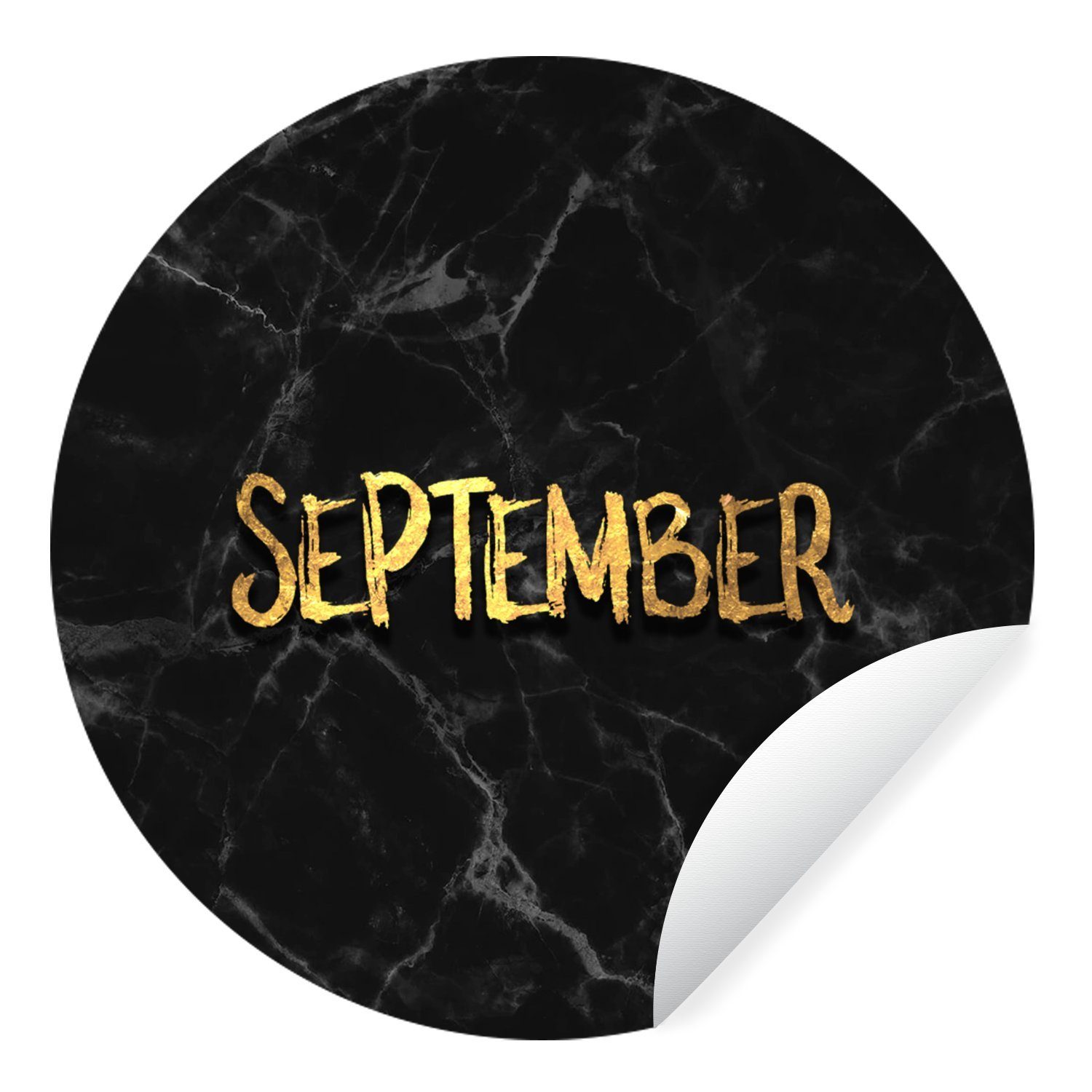 MuchoWow Wandsticker Kalender - September - Gold - Marmor (1 St), Tapetenkreis für Kinderzimmer, Tapetenaufkleber, Rund, Wohnzimmer