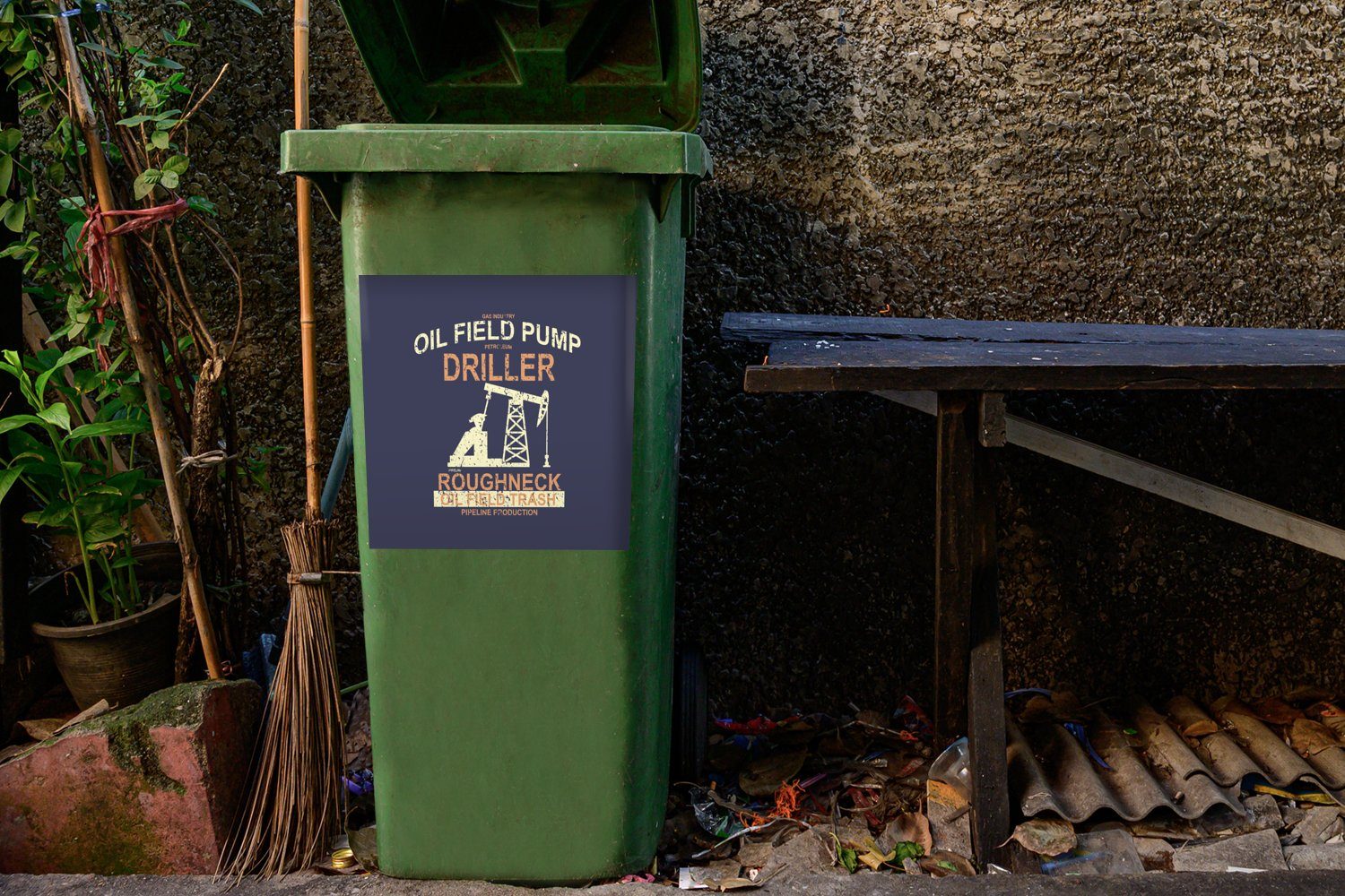 MuchoWow Wandsticker Pumpe Abfalbehälter - Retro Mülleimer-aufkleber, Sticker, - Container, (1 Mülltonne, Öl - St), Zeichnung