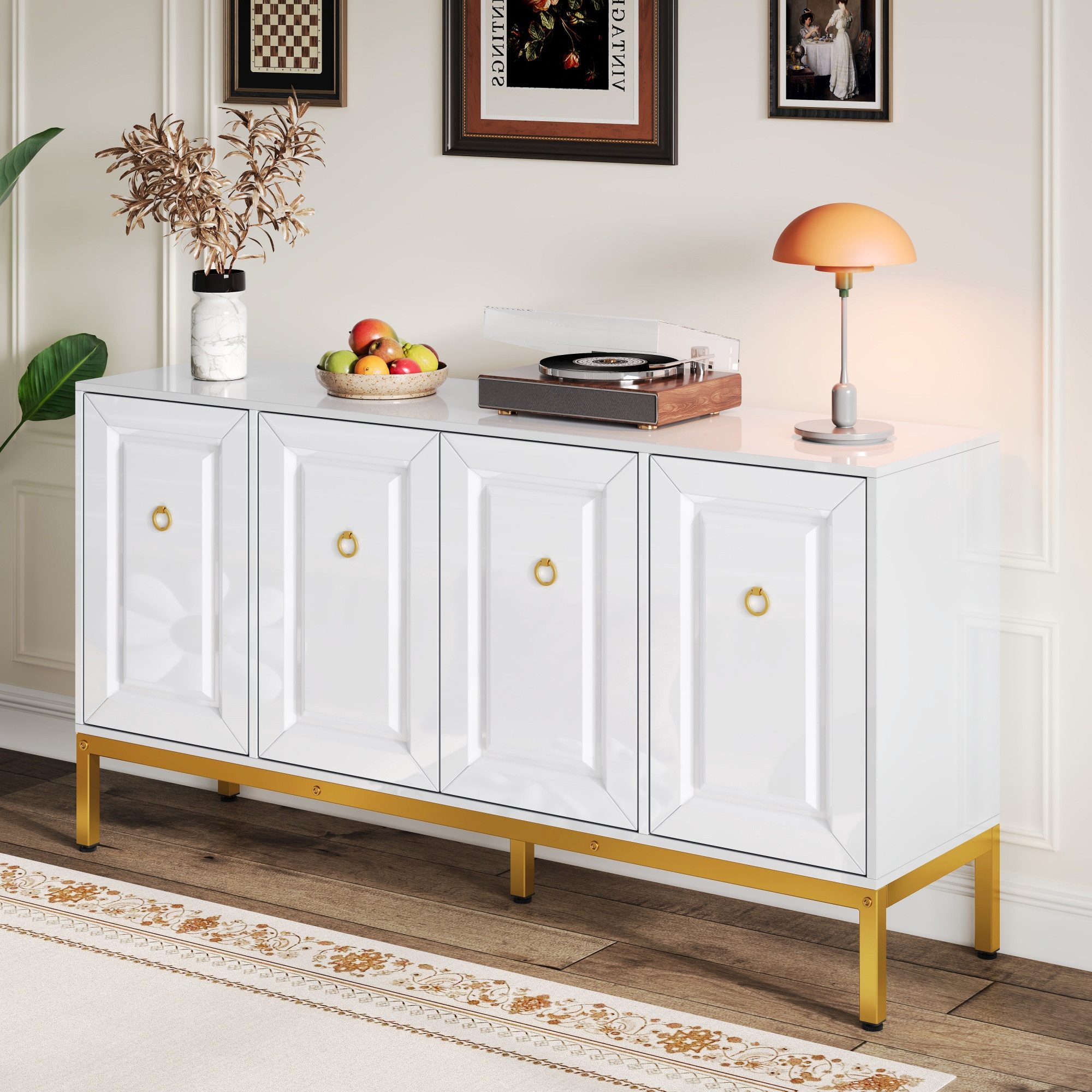 STILVORA Sideboard mit Stauraum,Aufwahrungsschrank Beistellschrank mit goldenen Beinen