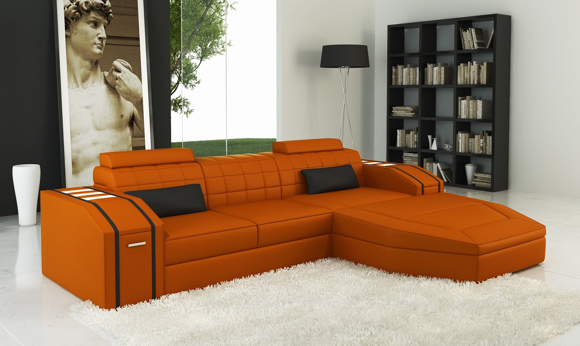 JVmoebel Ecksofa Wohnzimmer Ledersofa Sofa in XXL Wohnlandschaft Europe Made Eck Big Couch Sofas