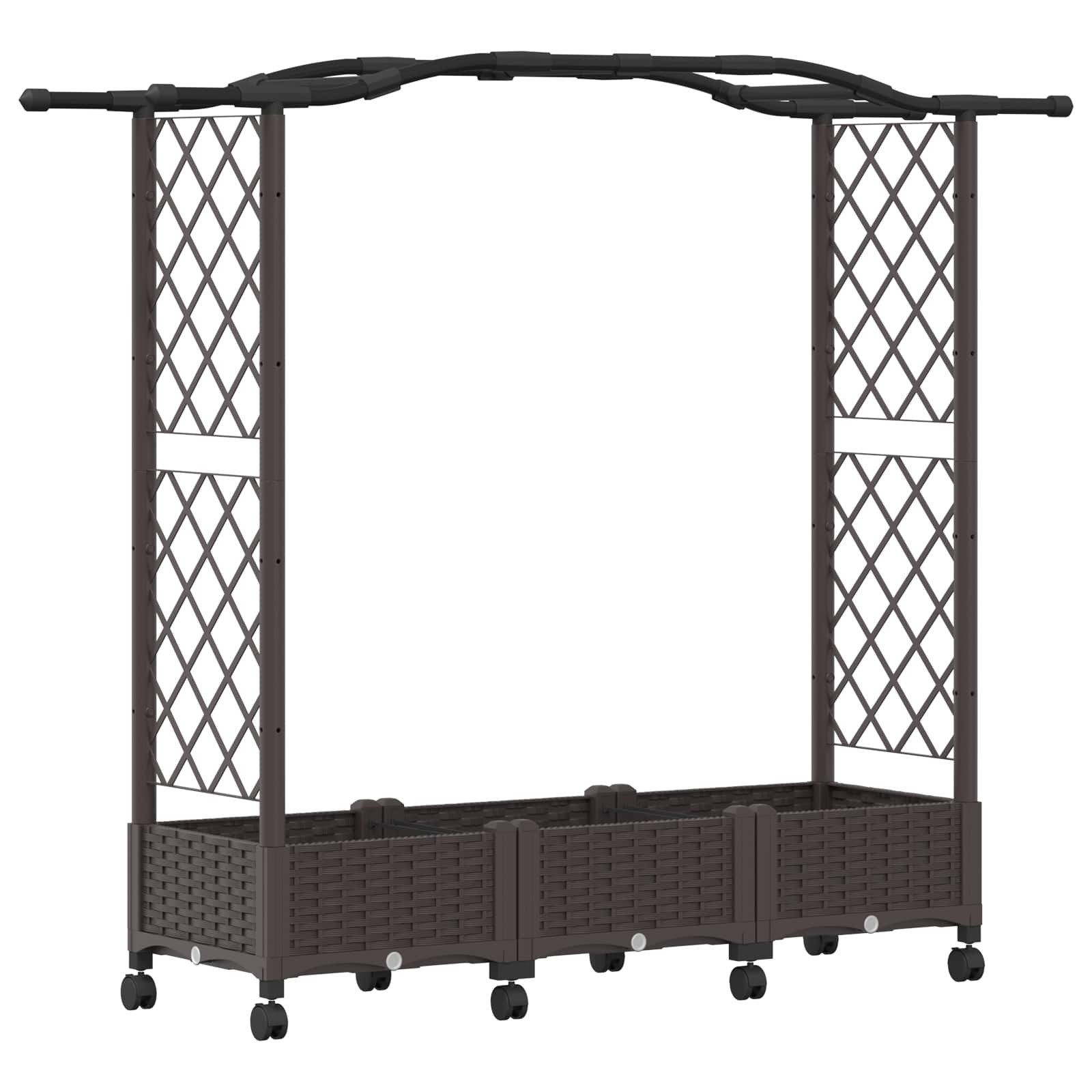 vidaXL Hochbeet Hochbeet mit Spalier und Rädern Braun 169 x 40 x 129 cm PP (1 St)