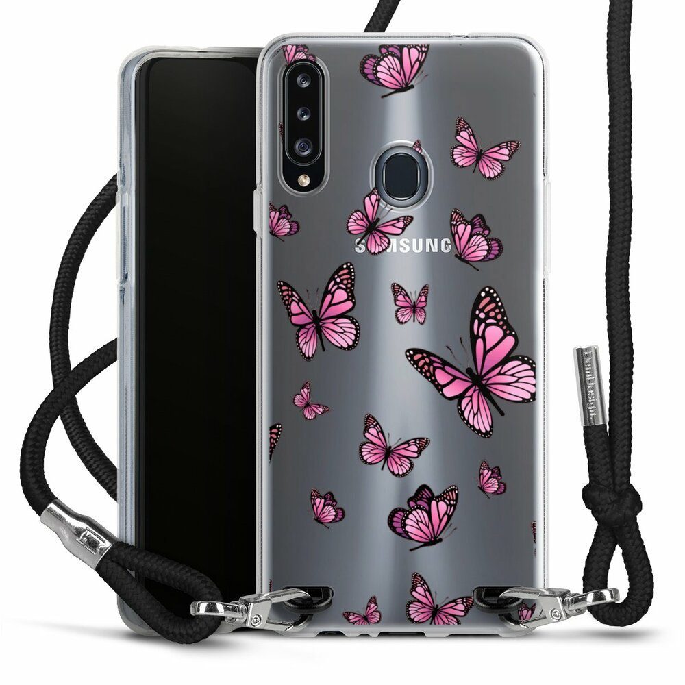 DeinDesign Handyhülle Schmetterling Muster Motiv ohne Hintergrund  Schmetterlinge Pink, Samsung Galaxy A20s Handykette Hülle mit Band Case zum  Umhängen