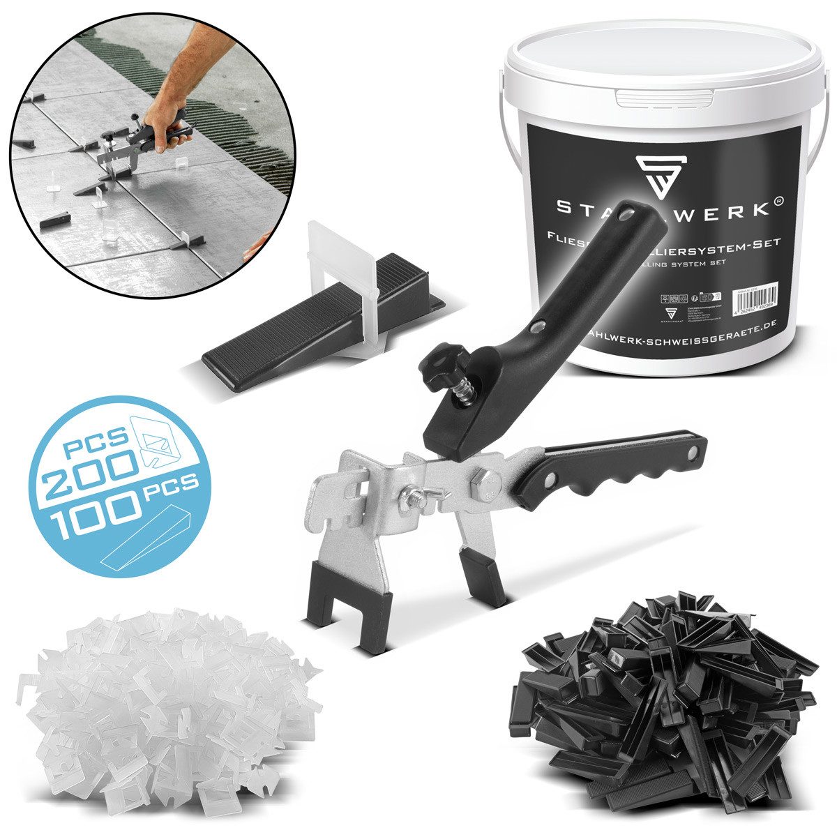 STAHLWERK manueller Fliesenschneider Fliesen-Nivellier-Set 200 Zuglaschen, günstig online kaufen