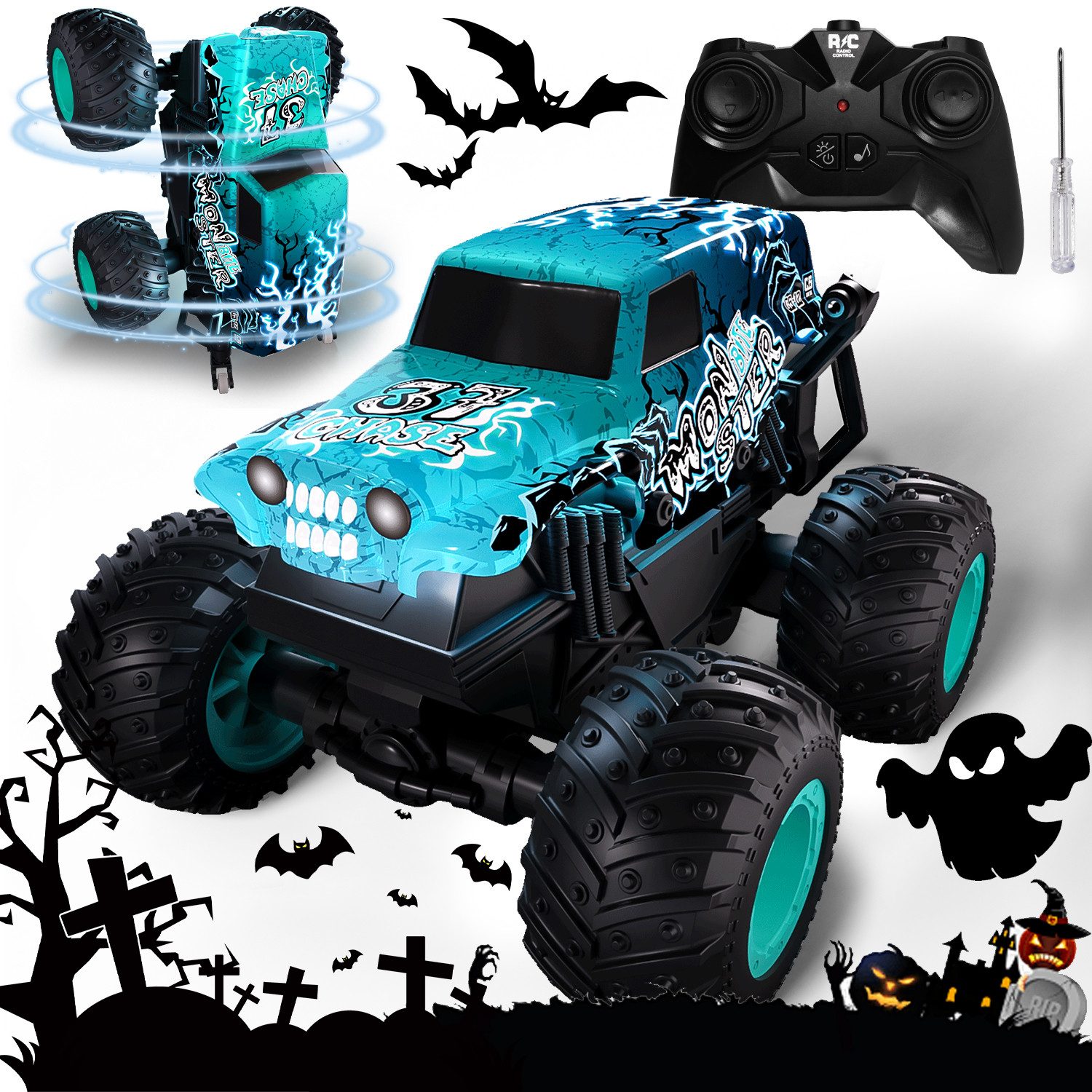 Esun RC-Auto Ferngesteuert Monstertruck, 20KM/H Tomb Digger Monster Truck mit Licht (Set, 1/20 RC Monstertruck mit 100MIN, Cool Geschenk 3 4 6 8 Jahre Junge), 1:20 RC Monstertruck mit 100MIN, Cool Geschenk 4WD