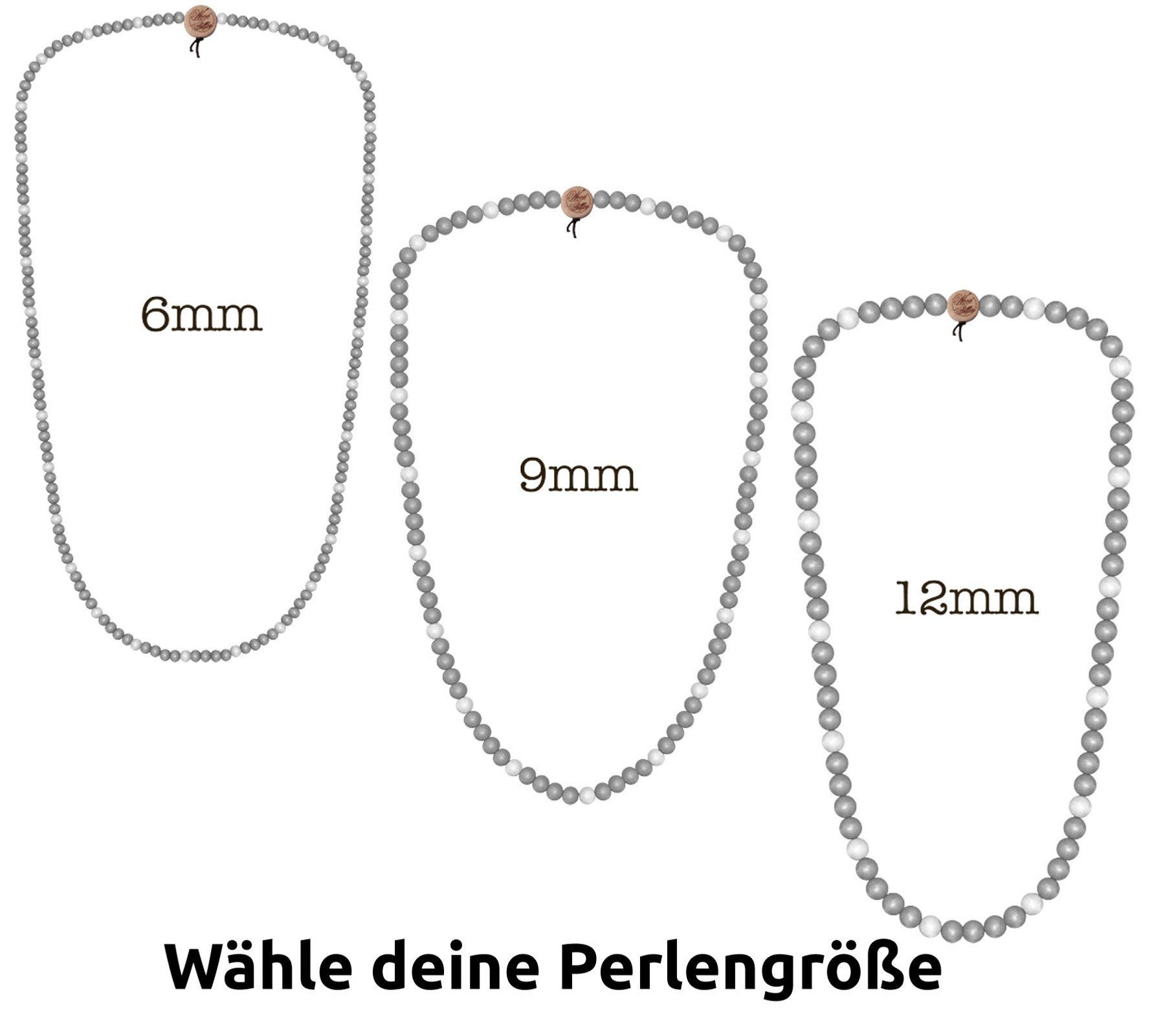 Deluxe schöne FELLAS Halsband Holz-Kette Pearl FELLAS Grau/Weiß Hals-Schmuck Necklace WOOD WOOD Mode-Schmuck