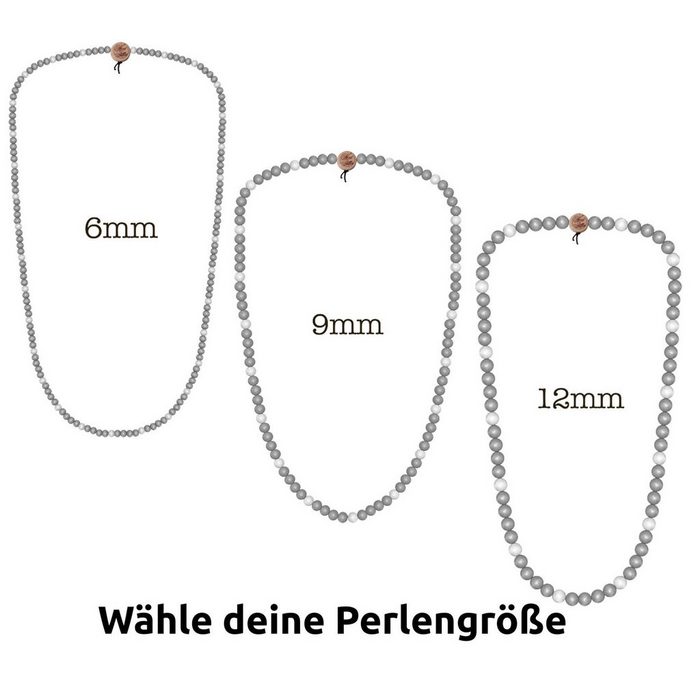 WOOD FELLAS Halsband WOOD FELLAS Hals-Schmuck schöne Holz-Kette Deluxe Pearl Necklace Mode-Schmuck Grau/Weiß