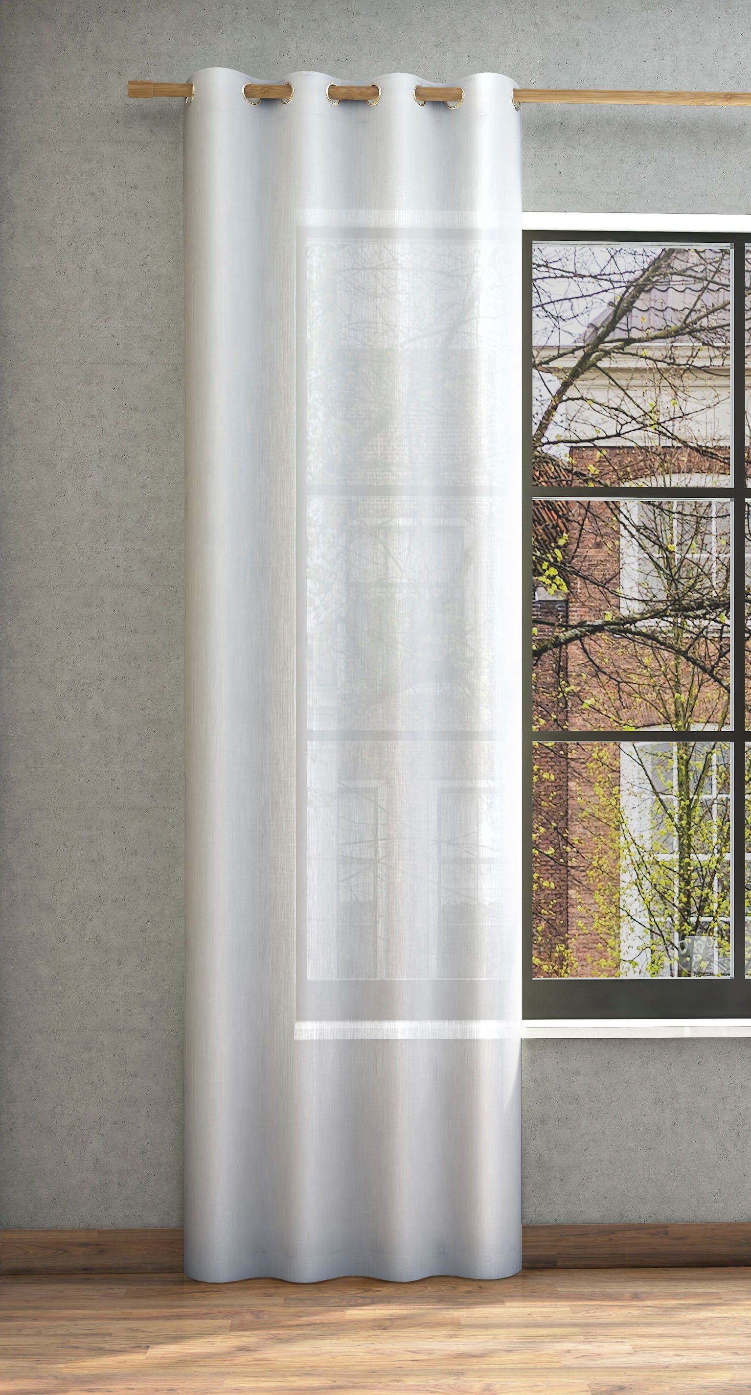 Vorhang Libre-ECO, Neutex for you!, Ösen (1 St), halbtransparent, Jacquard, Nachhaltig, Breite 142 cm, nach Maß hellgrau | Fertiggardinen