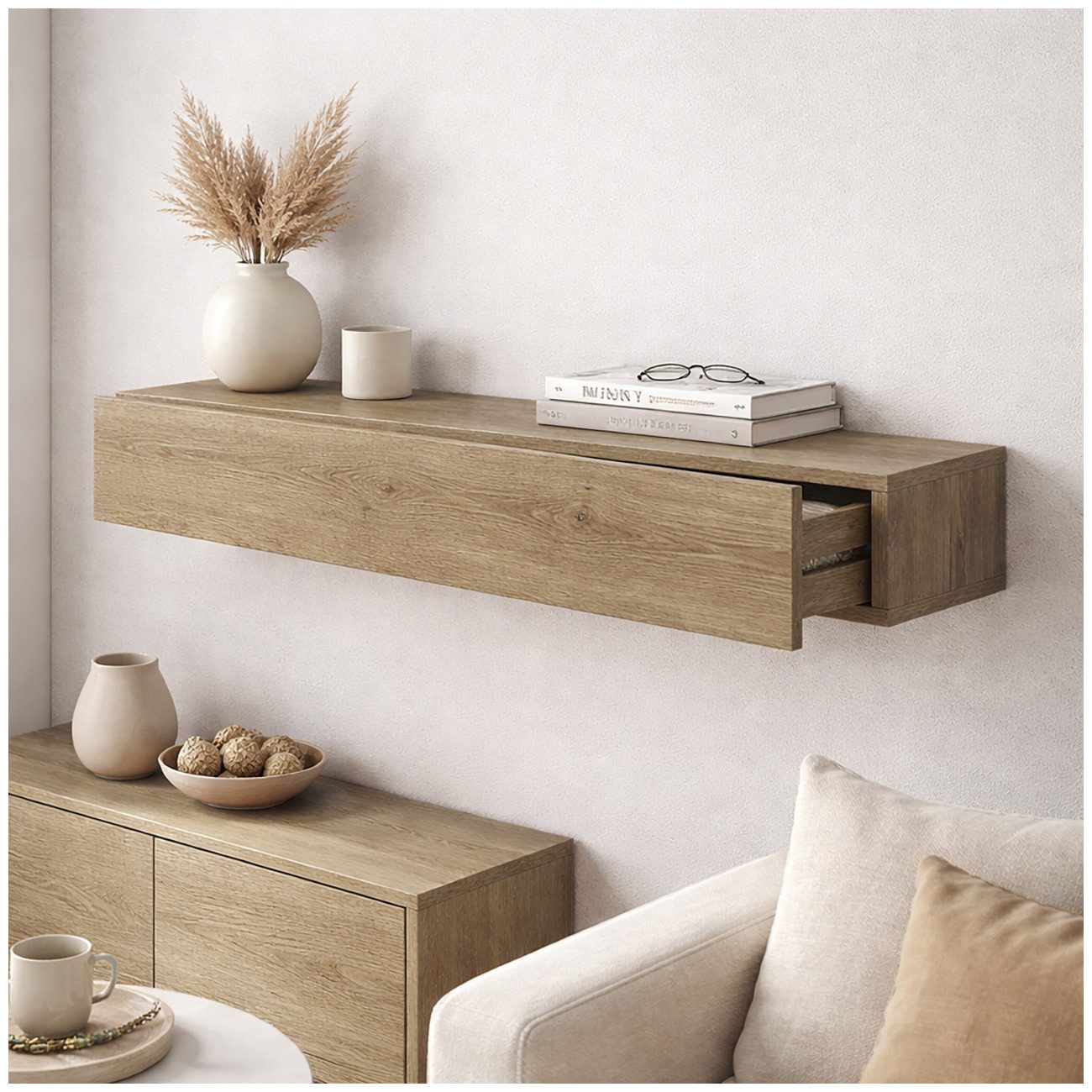 HTI-Living Wandregal Wandregal mit Schublade 80 cm Artisaneiche, Stück 1-tlg.