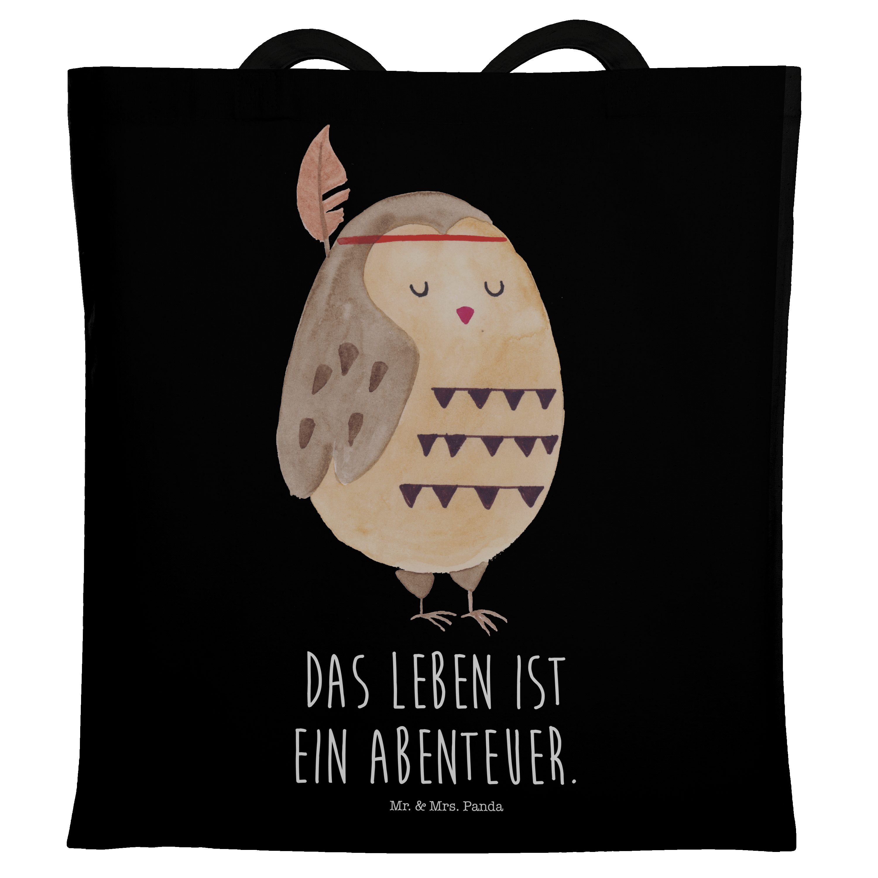 Mr. & Mrs. Panda Tragetasche Eule Federschmuck - Schwarz - Geschenk, Beuteltasche, Waldtiere, ents (1-tlg)