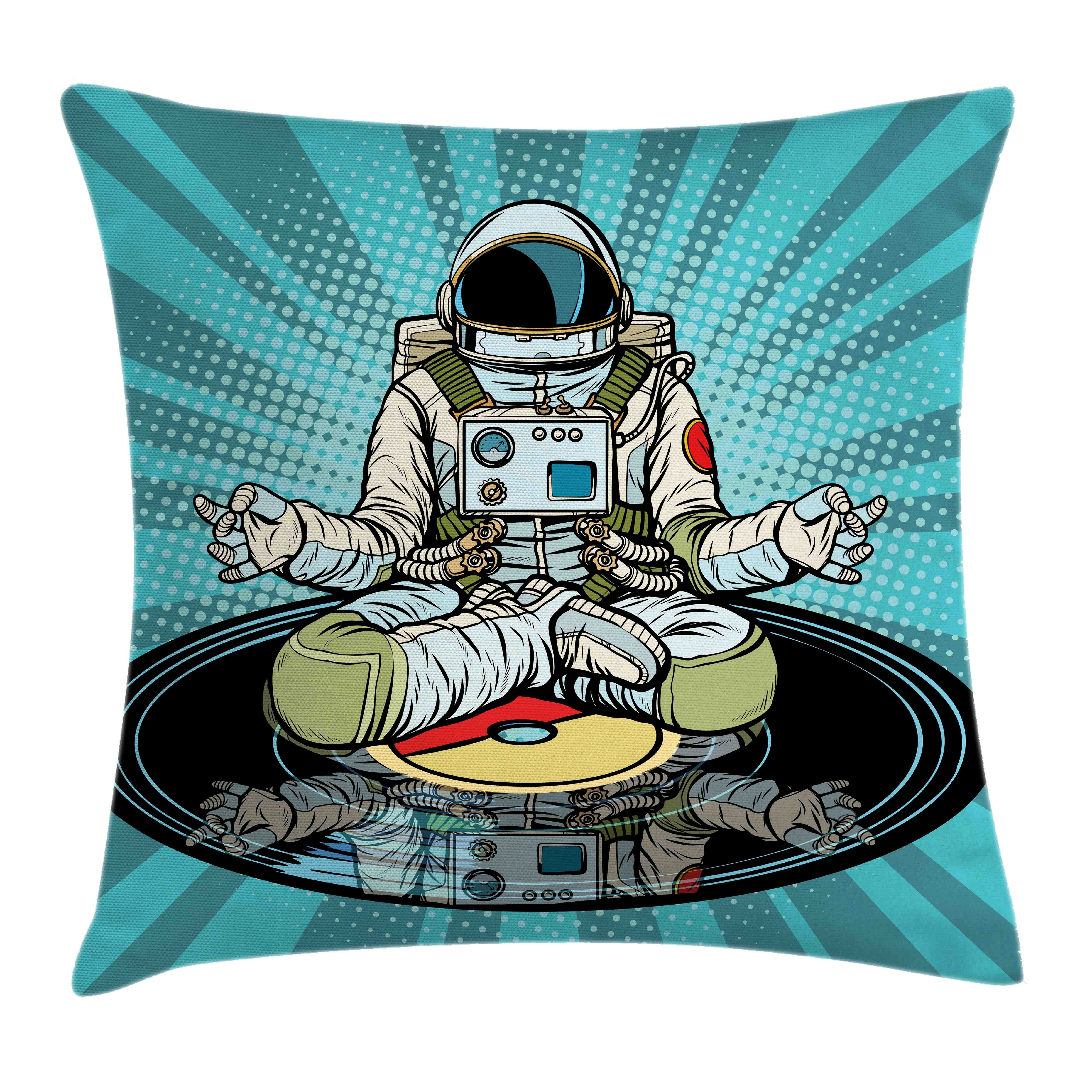 mit Astronaut Reißverschluss Yoga Lustige Kissenhülle (1 Waschbar Doing Abakuhaus Beidseitiger Spaceman Farbfesten Druck, mit Klaren Stück), Farben Kissenbezüge