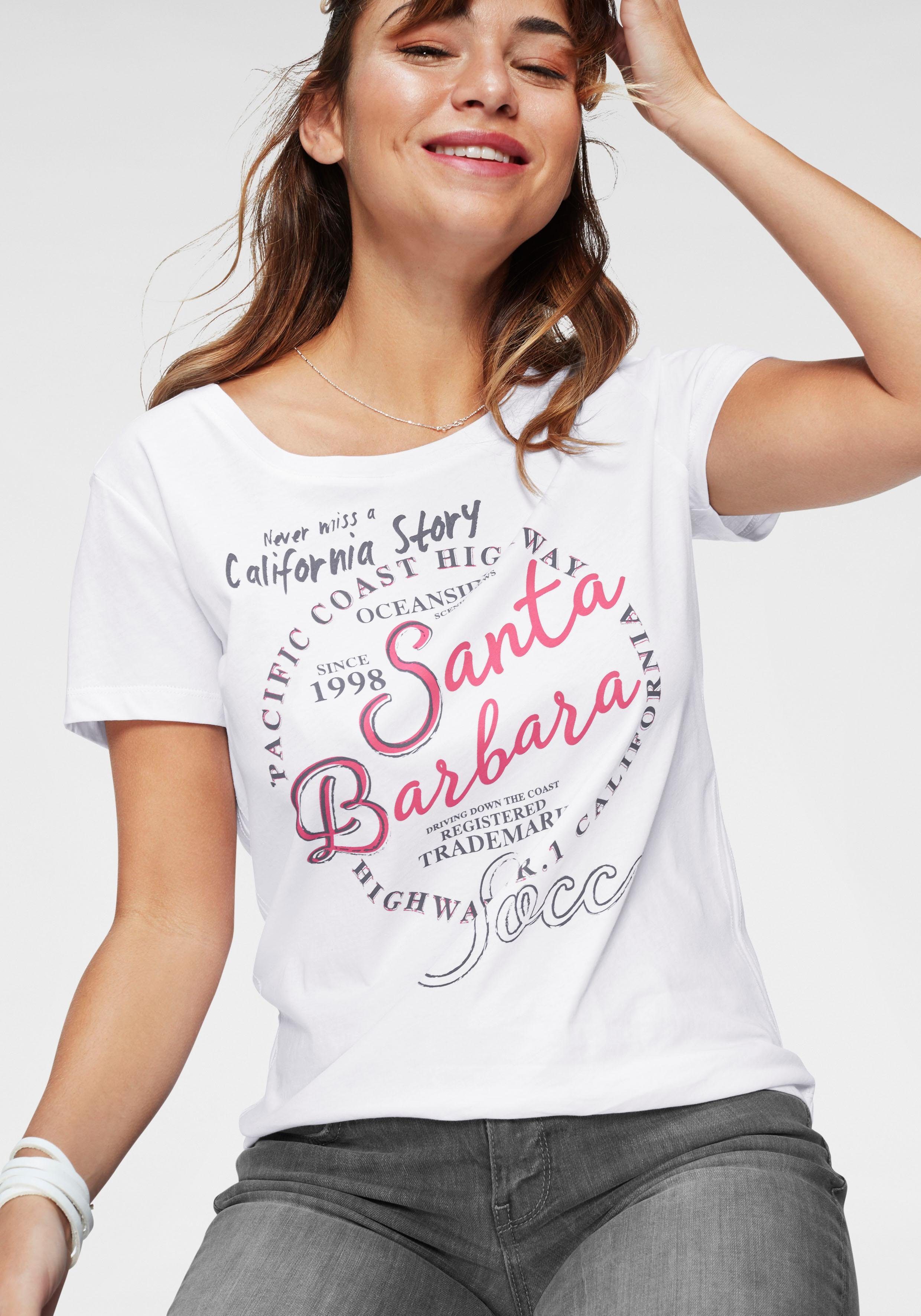 SOCCX Damen T-Shirt Mit V-Ausschnitt - Baumwolle Topaz Grün Mit Glitzer-Print