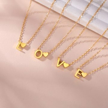 BUNGSA Ketten-Set Buchstaben-Kette A-Z mit Herz gold aus Edelstahl Damen (1-tlg), Halskette Necklace