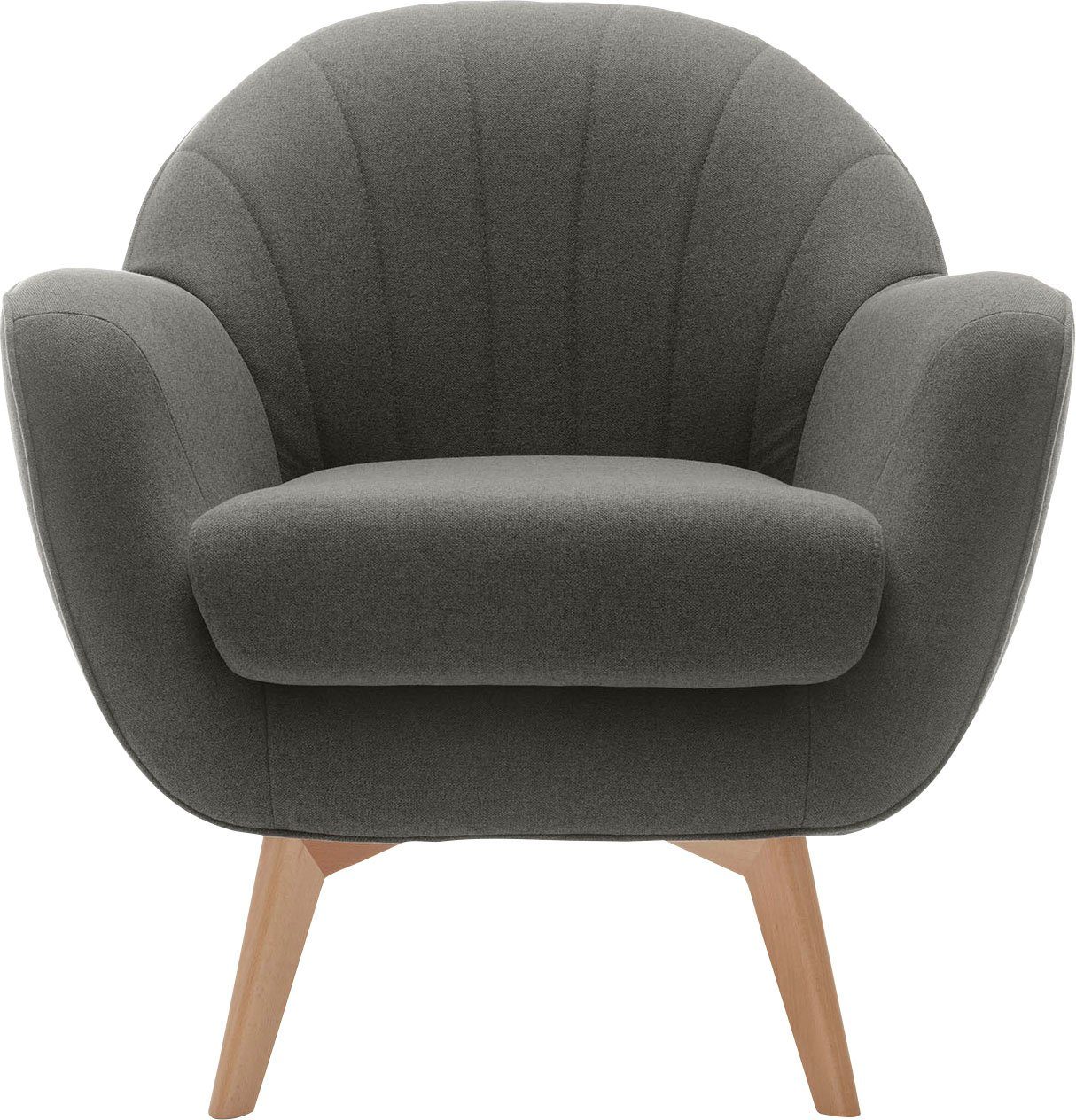 TRENDMANUFAKTUR Sessel Fuelta, Loungesessel, organische Formensprache, bequem, Solitärsessel, mit auffälligem Nahtbild und schönen Füßen aus Holz
