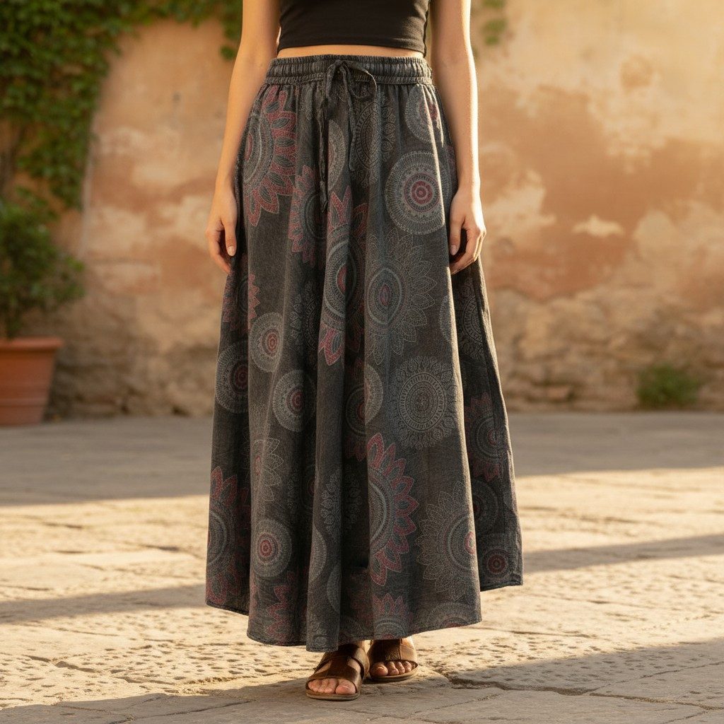 Guru-Shop Minirock Langer Boho Rock, stonewash Maxirock - anthrazit alterna günstig online kaufen
