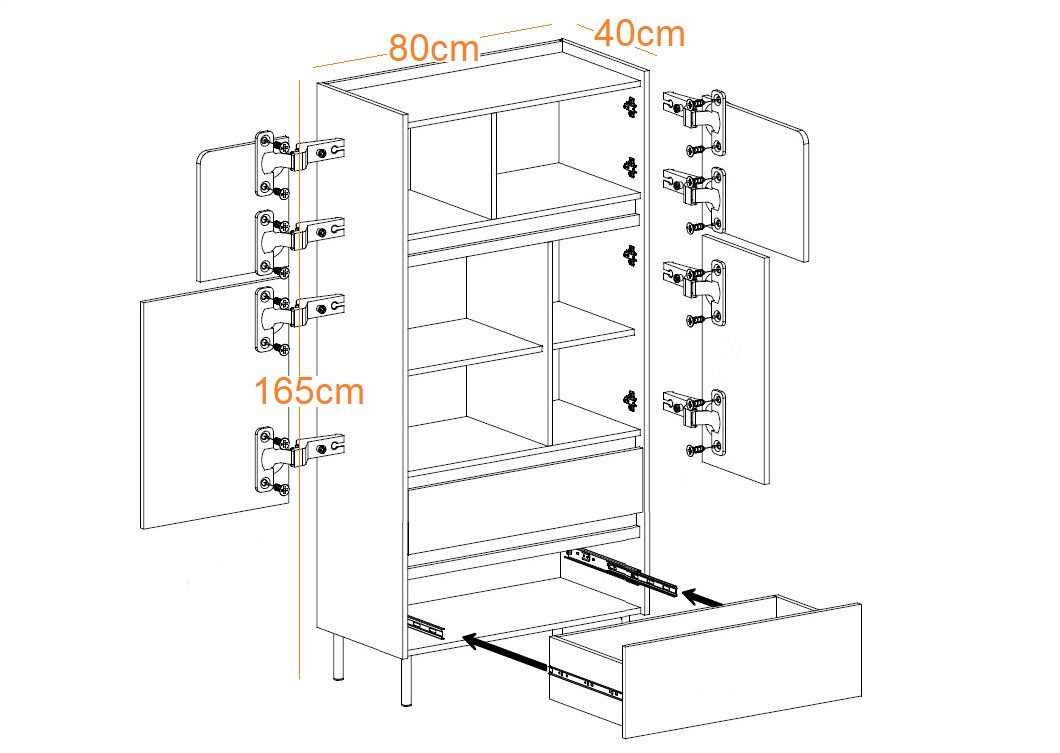 Marmex Möbel Hochkommode LUCA LC5 4 Türiger Schrank 2 Schubladen, Kommode, Sideboard – Bild 2 von 4