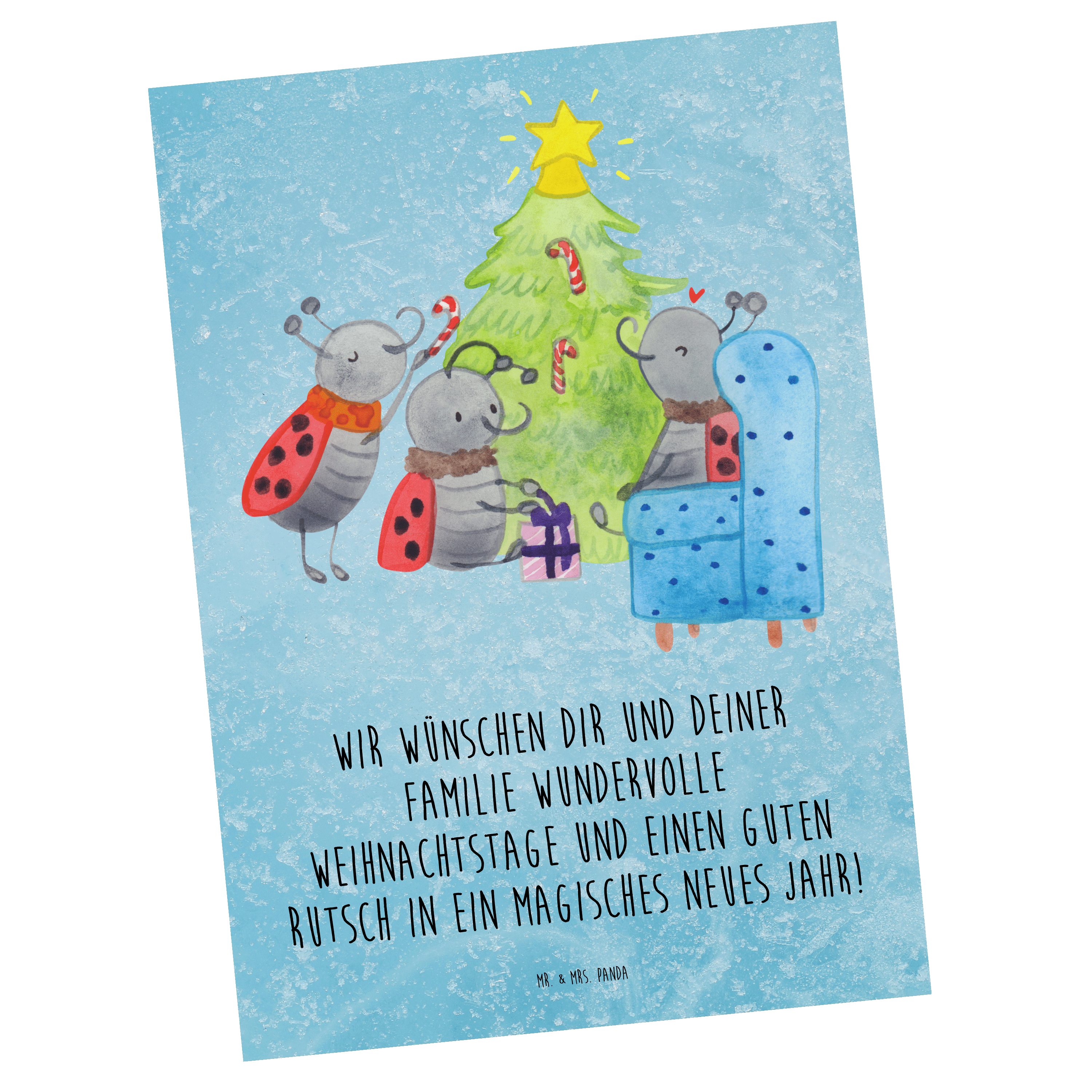 Mr. & Mrs. Panda Postkarte Weihnachten Smörle - Eisblau - Geschenk, Pfefferminzstange, Einladung