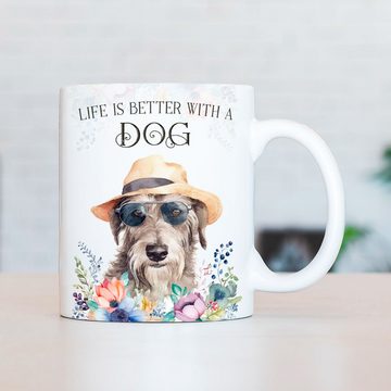Cadouri Tasse IRISCHER WOLFSHUND - Kaffeetasse für Hundefreunde, Keramik, mit Hunderasse, beidseitig bedruckt, handgefertigt, Geschenk, 330 ml