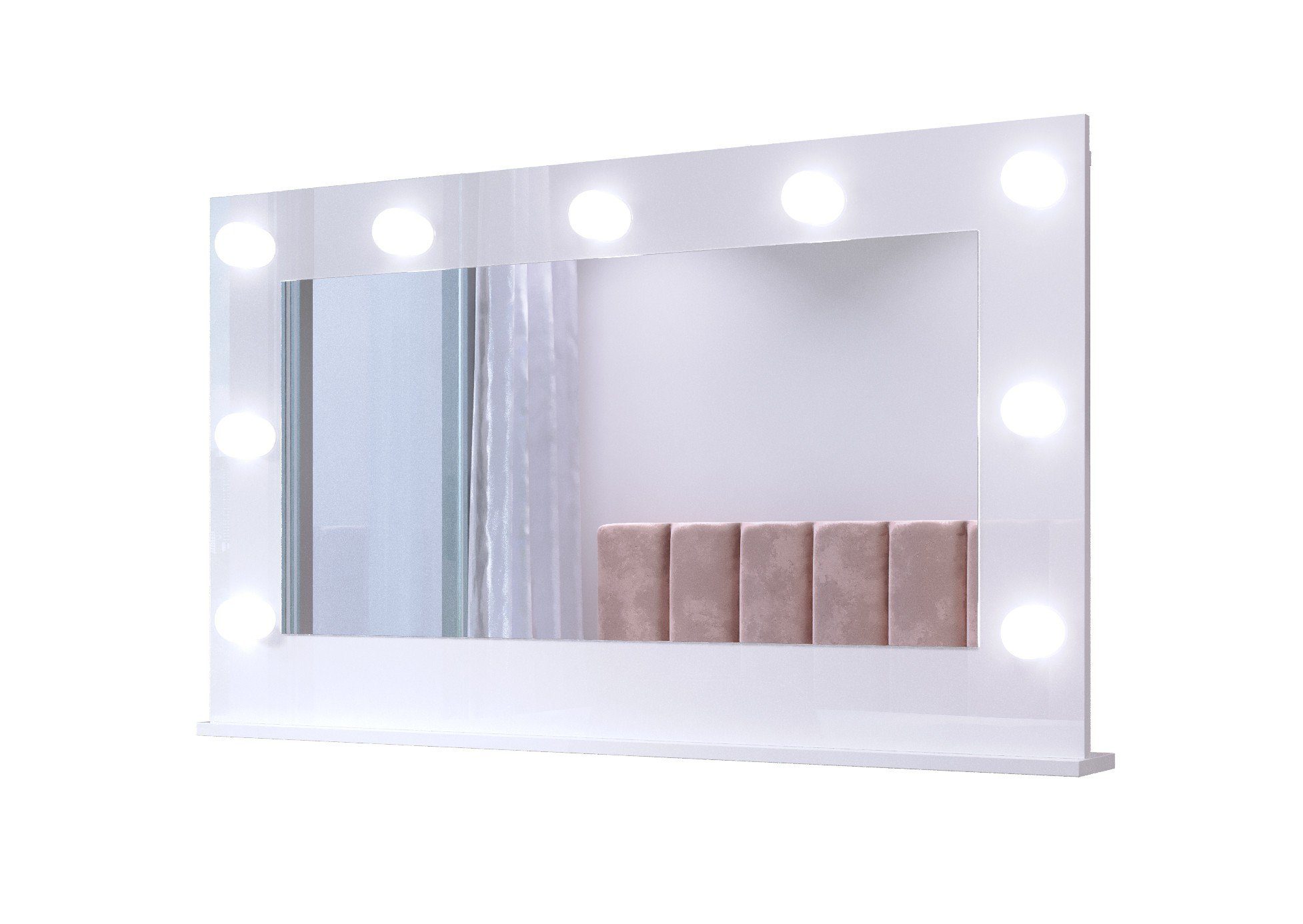 Schminktisch Domando LED Silvi Weiß montierbar Hochglanz (2-St), Spiegel, beidseitig und Weiß Matt 120cm, Breite Schminktisch