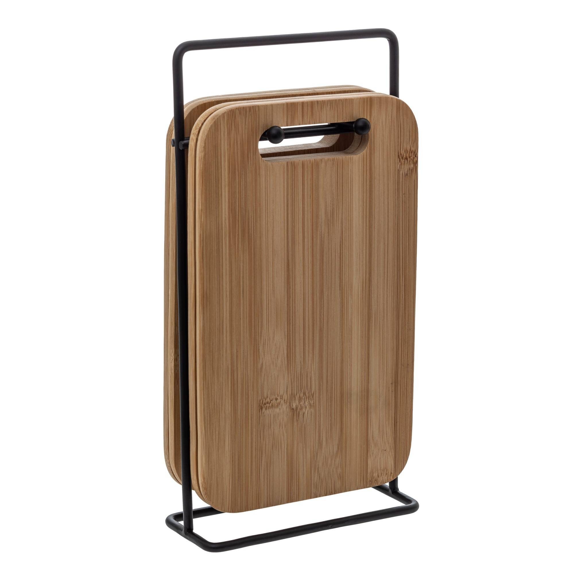 5five Simply Smart Schneidebrett Bambus-Schneidebretter mit Metall-Ständer, 4 Stück, Bambus, (4er-Set)