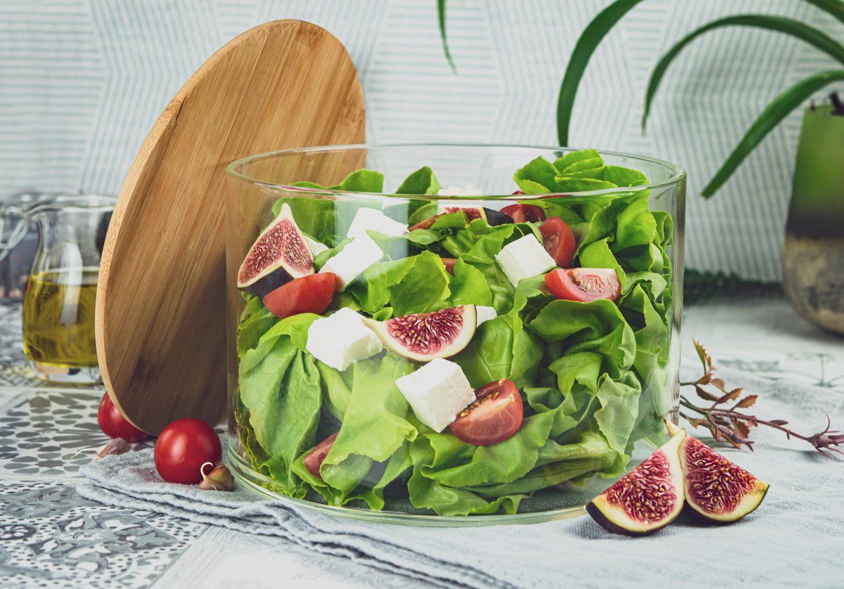 Sendez Schüssel Glasschale mit Holzdeckel Salatschale 20cm Schale Schüssel Glasdose, Glas – Bild 4 von 5