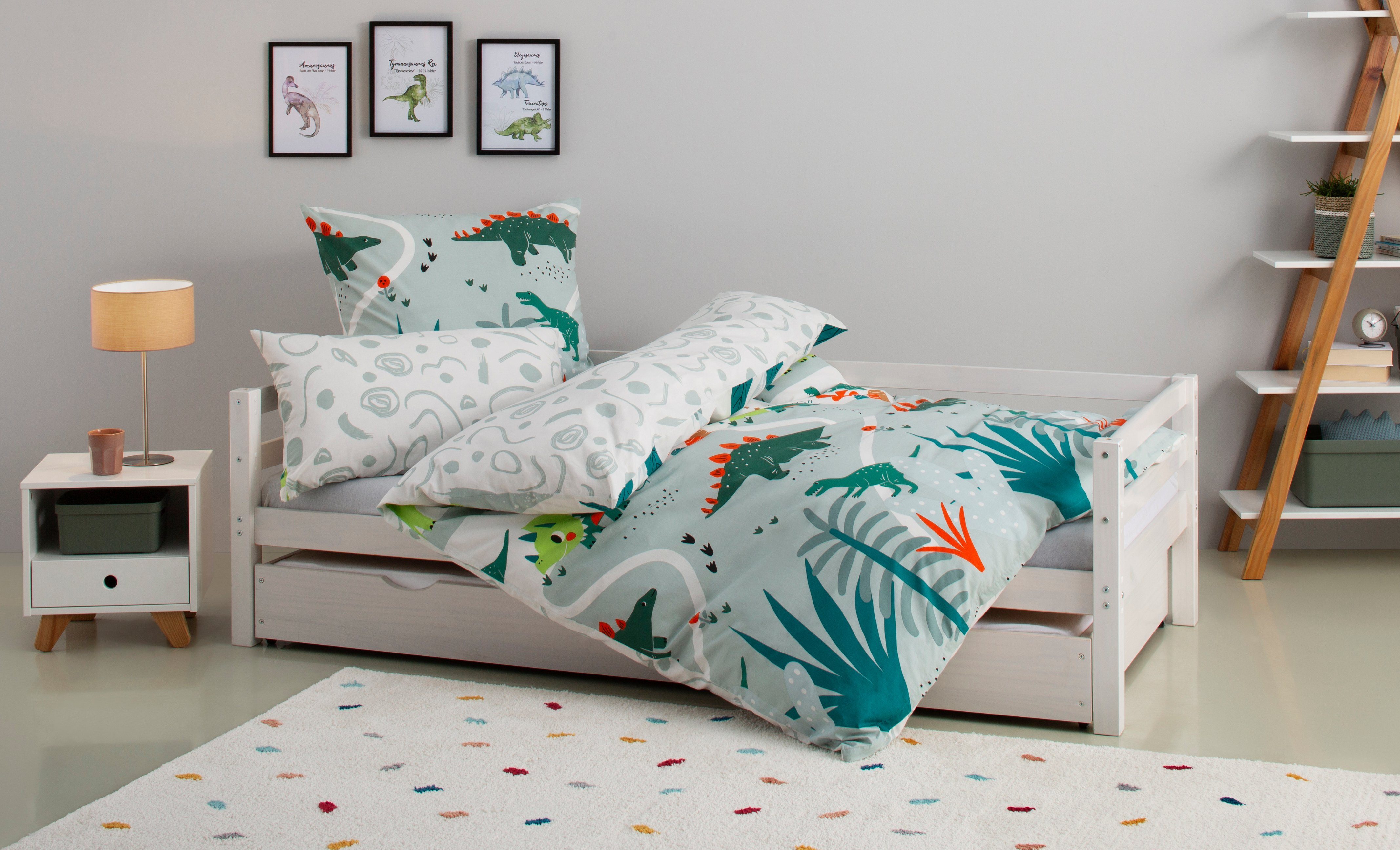 Lüttenhütt, in Kinderbettwäsche Renforcé, Dino,Einhorn,Weltraum,Baustelle 2 grün vielen Designs Cuddlee, teilig, verfügbar: