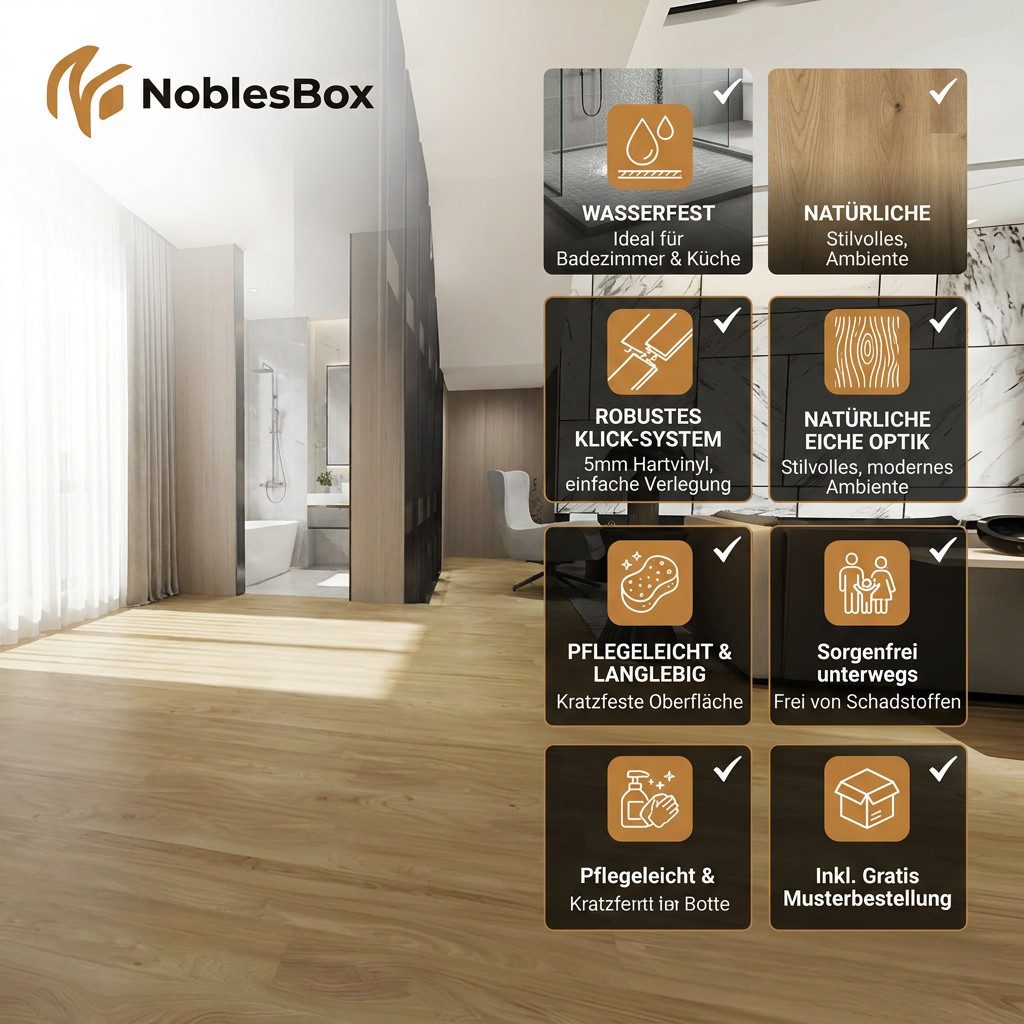 NoblesBox Designboden Klick Vinylboden SPC - Hartvinyl - 4+1mm Wasserfest - 1 mm Isolierung, Für Fußbodenheizung, Hochabriebfest & Klicksystem – Bild 5 von 5