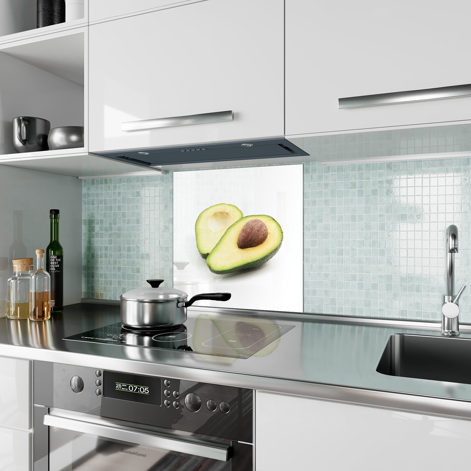 Avocado Primedeco Glas halbiert Spritzschutz Küchenrückwand