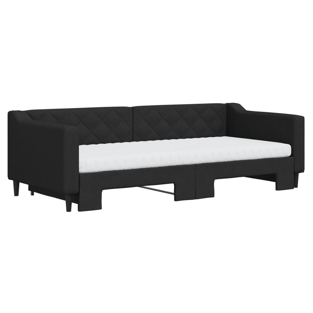 vidaXL Gästebett 90 x 200 cm Gästebett Tagesbett Ausziehbar mit Matratzen Schwarz 90x20