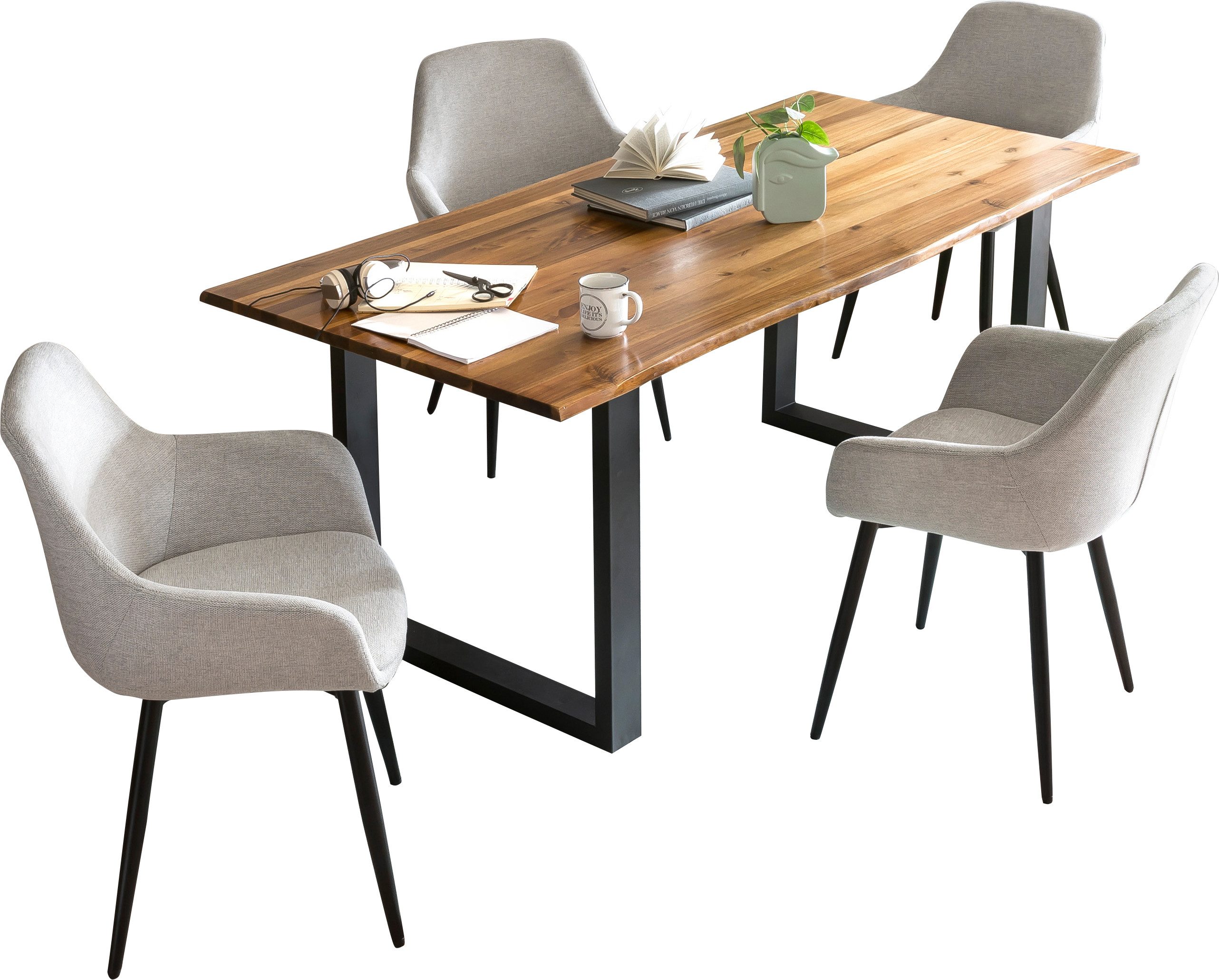 SalesFever Essgruppe - stilvolles Design, (Set, 5-tlg), 5-teiliges Set mit authentischer Baumkanten-Tischplatte