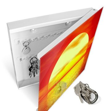 banjado Schlüsselkasten Glas Sonnenuntergang (Stahl Gehäuse, mit 50 Haken), 30 x 30 x 5 cm