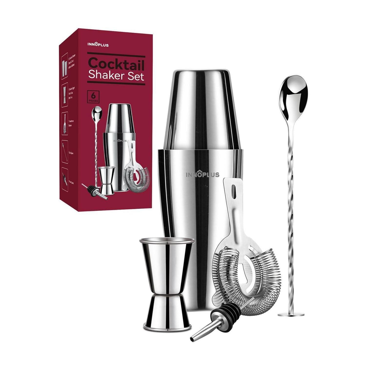 LuxusKollektion Cocktail-Set Cocktail Shaker Set Edelstahl 6-teilig